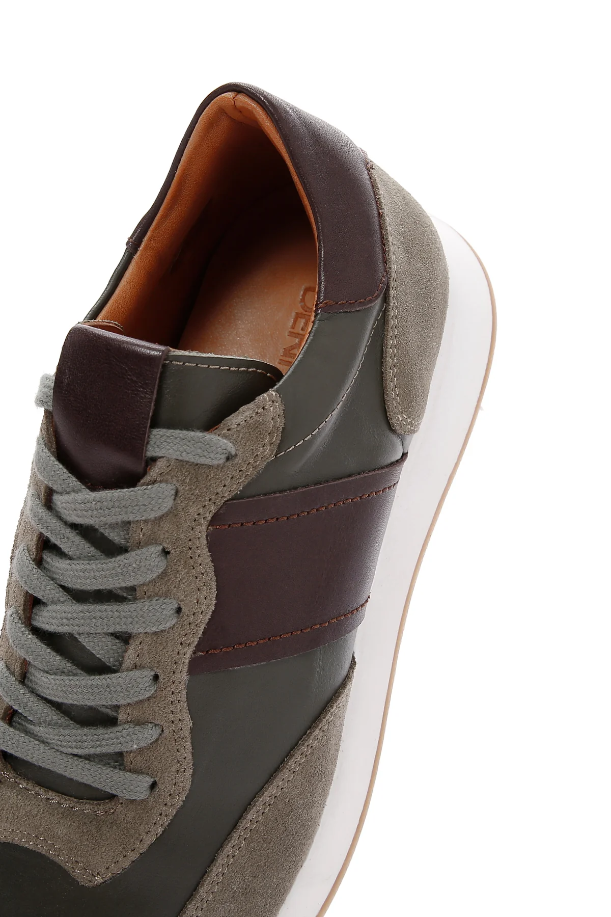 Erkek Haki Deri Süet Detaylı Sneaker - Image 7