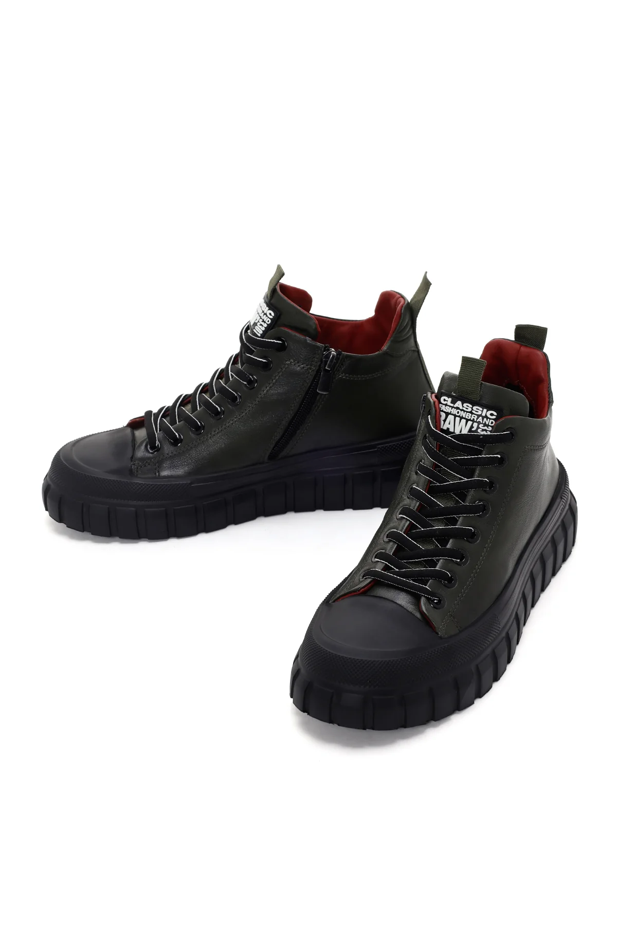 Erkek Haki Kalın Tabanlı Deri Blekli Sneaker Bot - Image 6