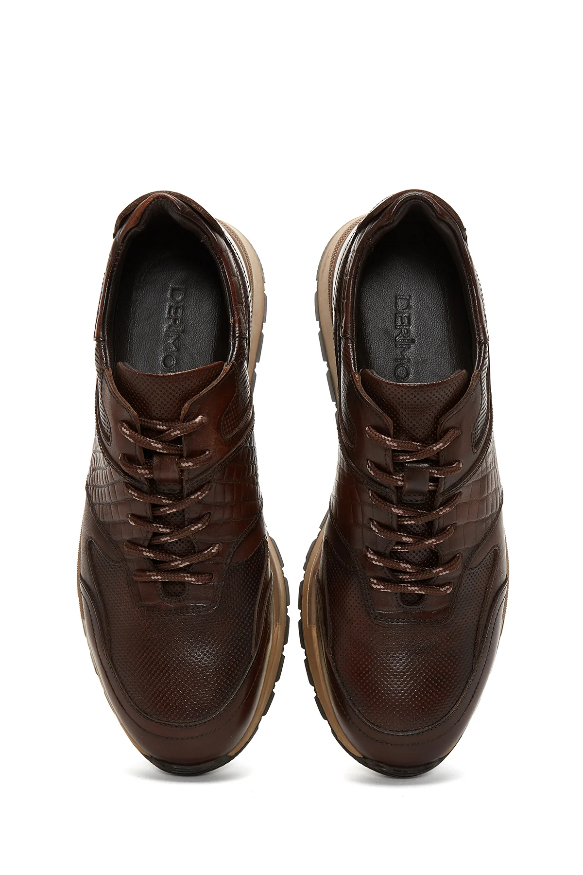 Erkek Kahverengi Bağcıklı Deri Casual Sneaker - Image 6