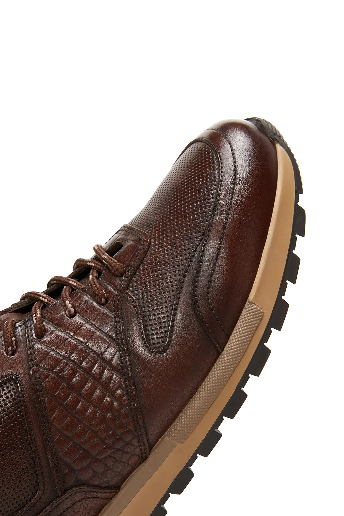 Erkek Kahverengi Bağcıklı Deri Casual Sneaker - Image 7