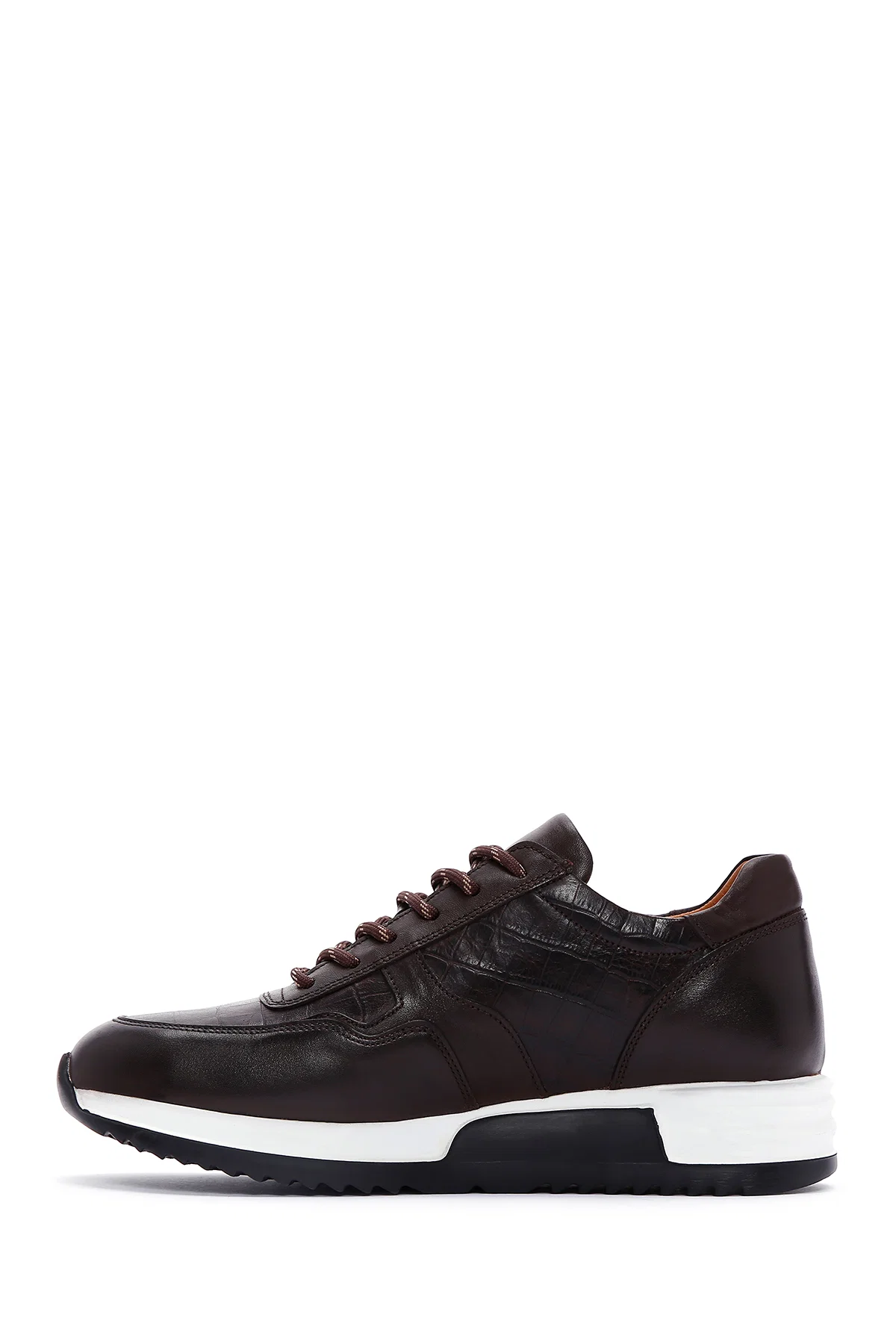 Erkek Kahverengi Bağcıklı Deri Casual Sneaker - Image 2