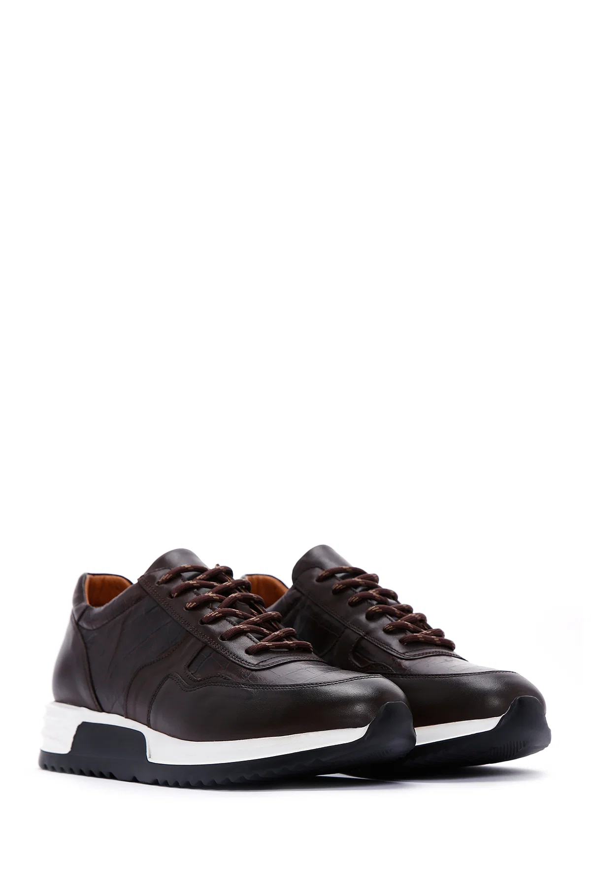 Erkek Kahverengi Bağcıklı Deri Casual Sneaker - Image 3