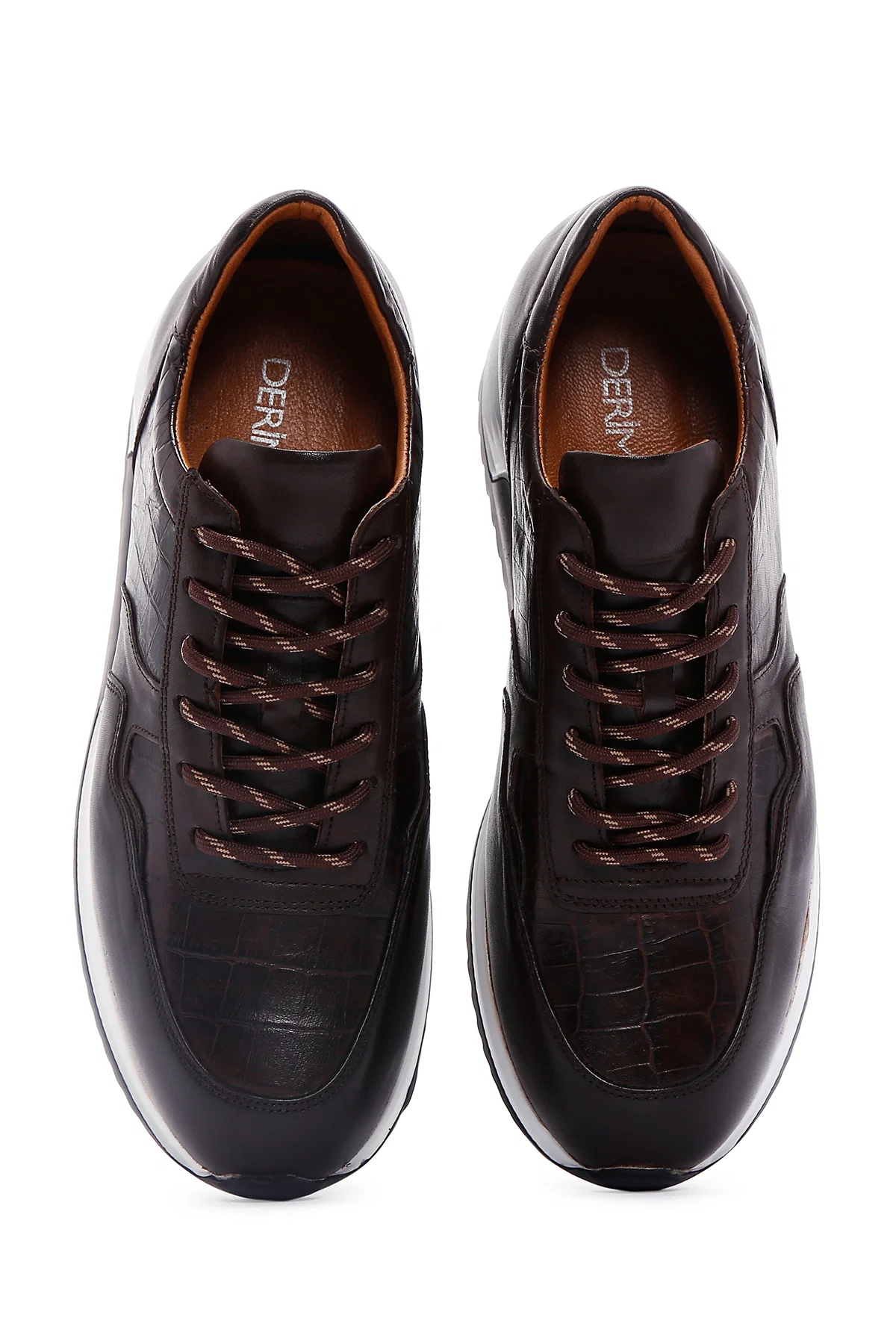 Erkek Kahverengi Bağcıklı Deri Casual Sneaker - Image 6