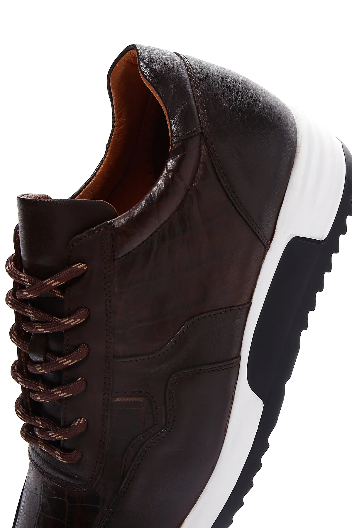 Erkek Kahverengi Bağcıklı Deri Casual Sneaker - Image 7