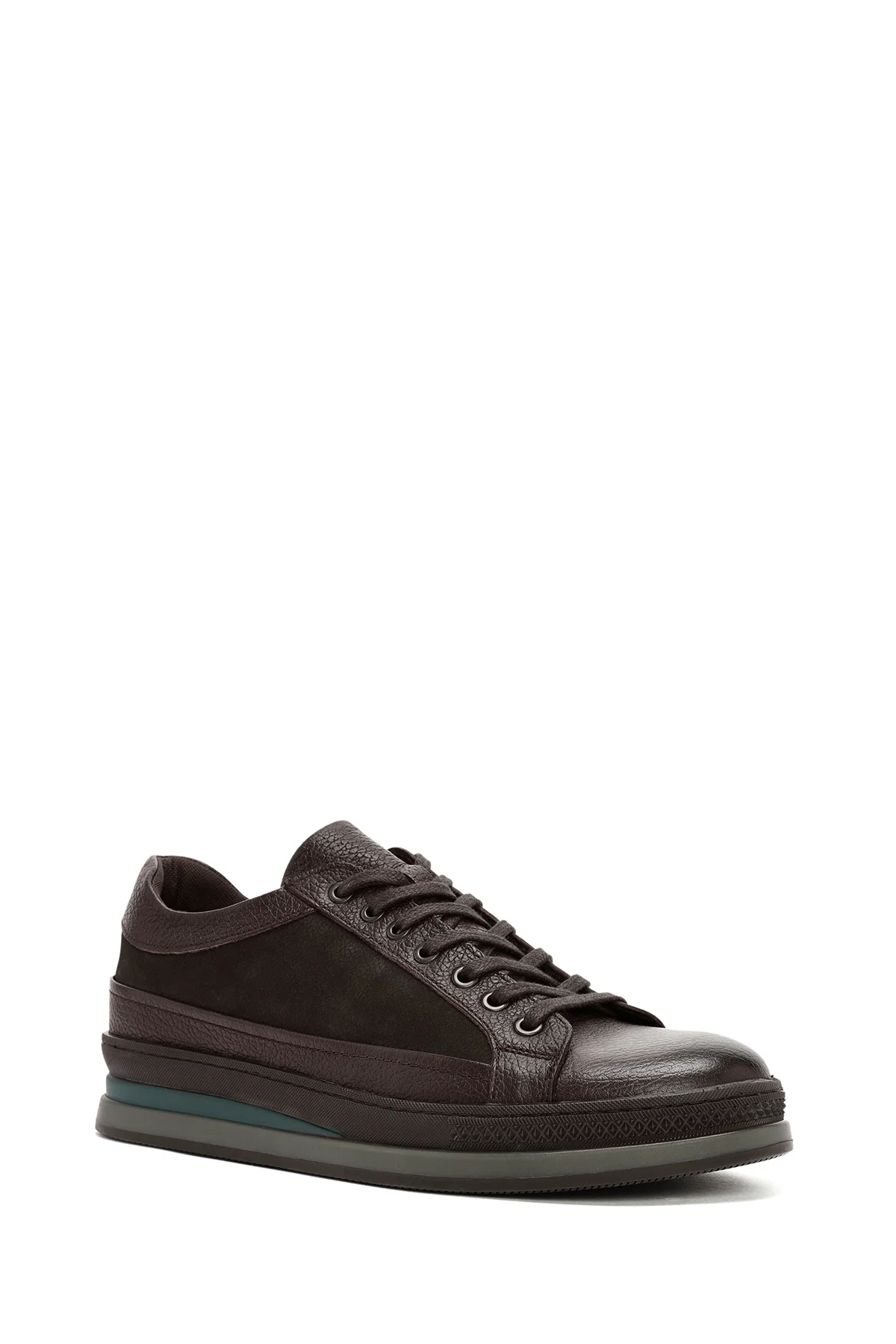 Erkek Kahverengi Bağcıklı Deri Casual Sneaker - Image 6