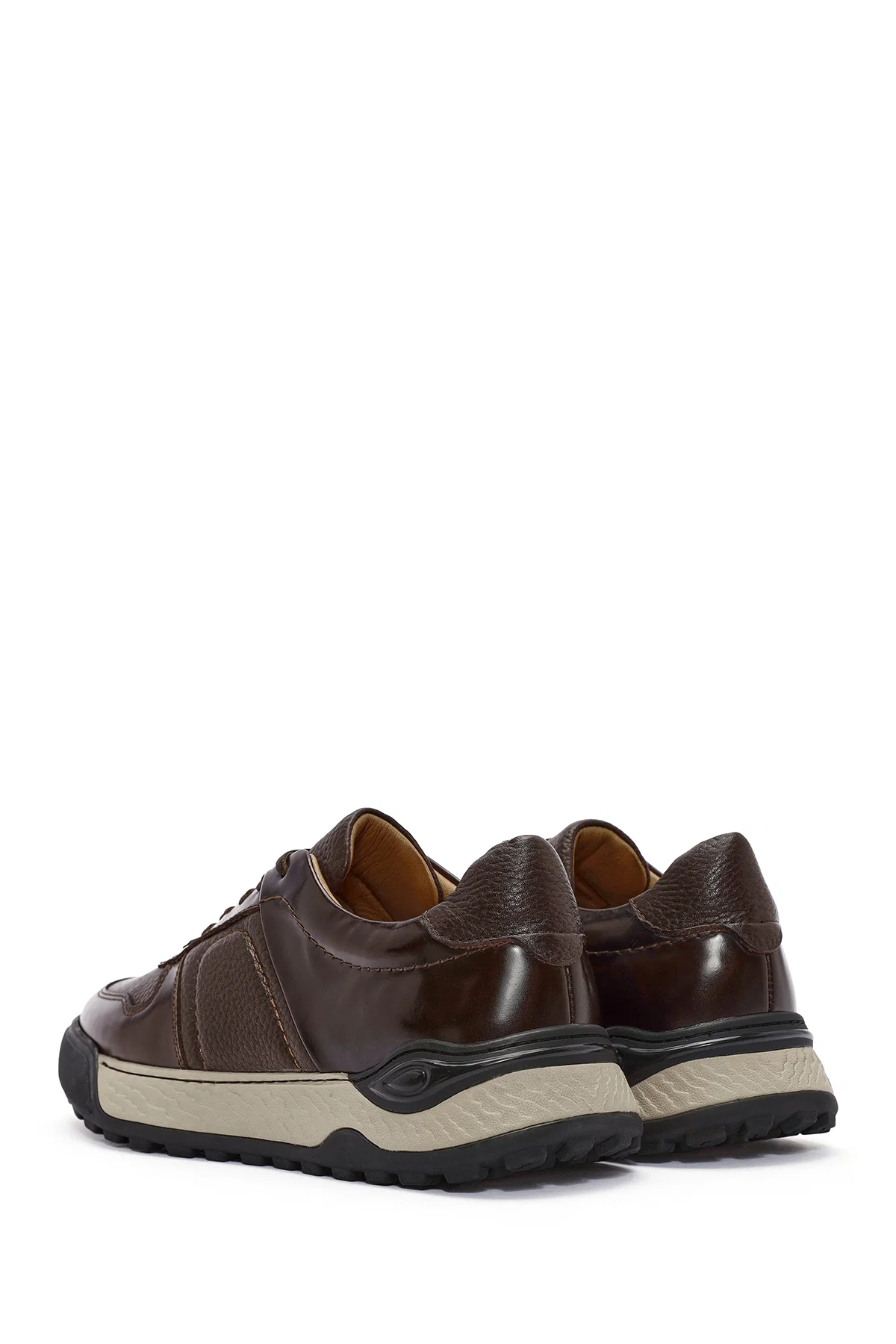 Erkek Kahverengi Bağcıklı Deri Casual Sneaker - Image 5