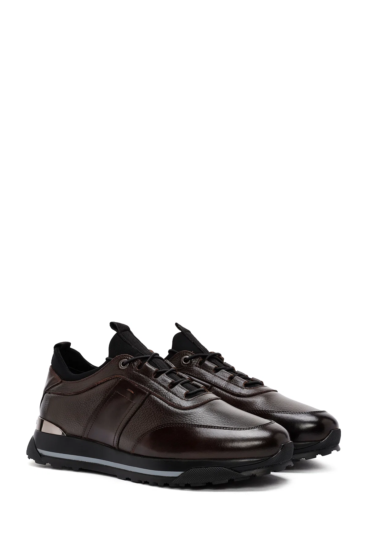 Erkek Kahverengi Bağcıklı Deri Casual Sneaker - Image 3