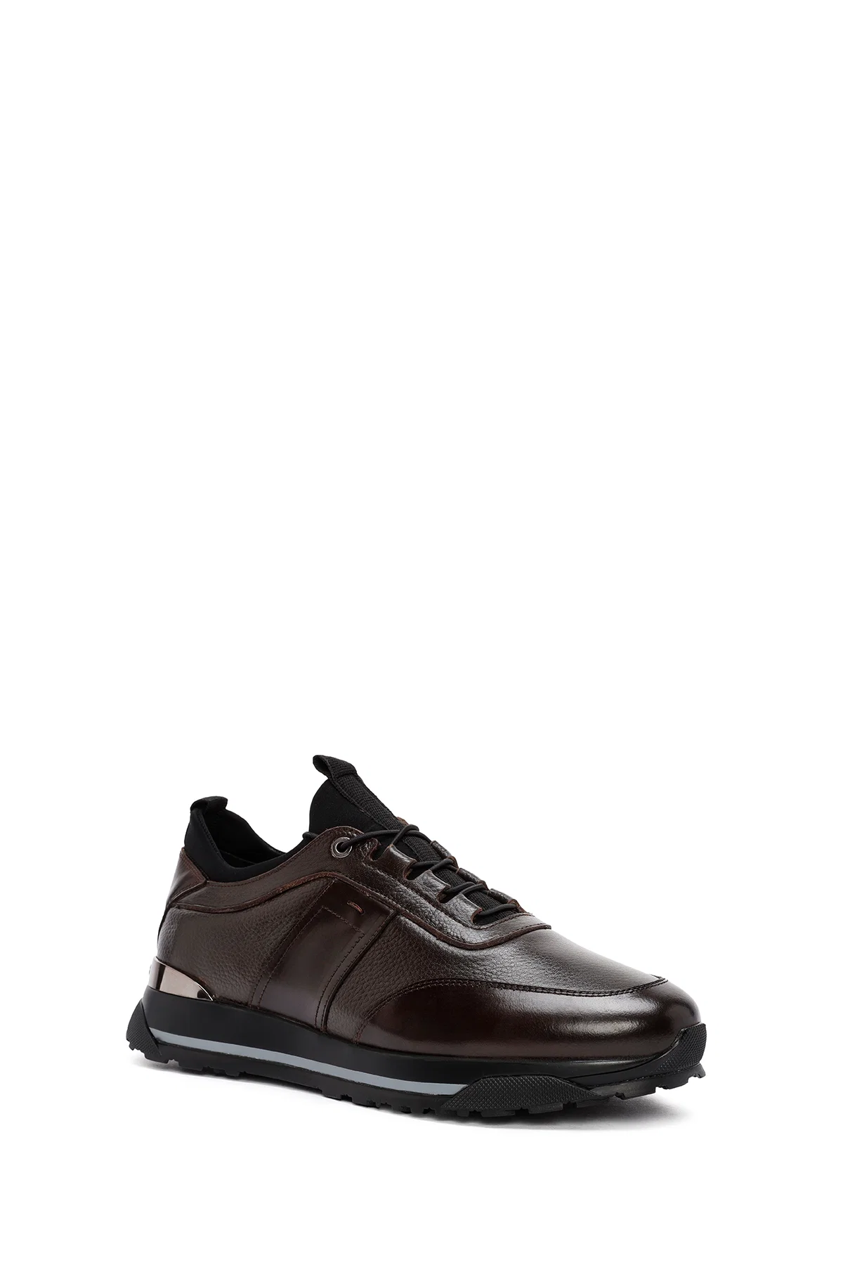 Erkek Kahverengi Bağcıklı Deri Casual Sneaker - Image 6