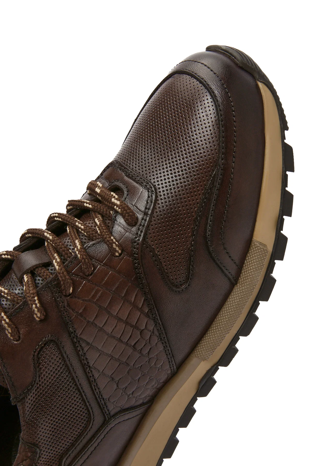 Erkek Kahverengi Bağcıklı Deri Casual Sneaker - Image 10