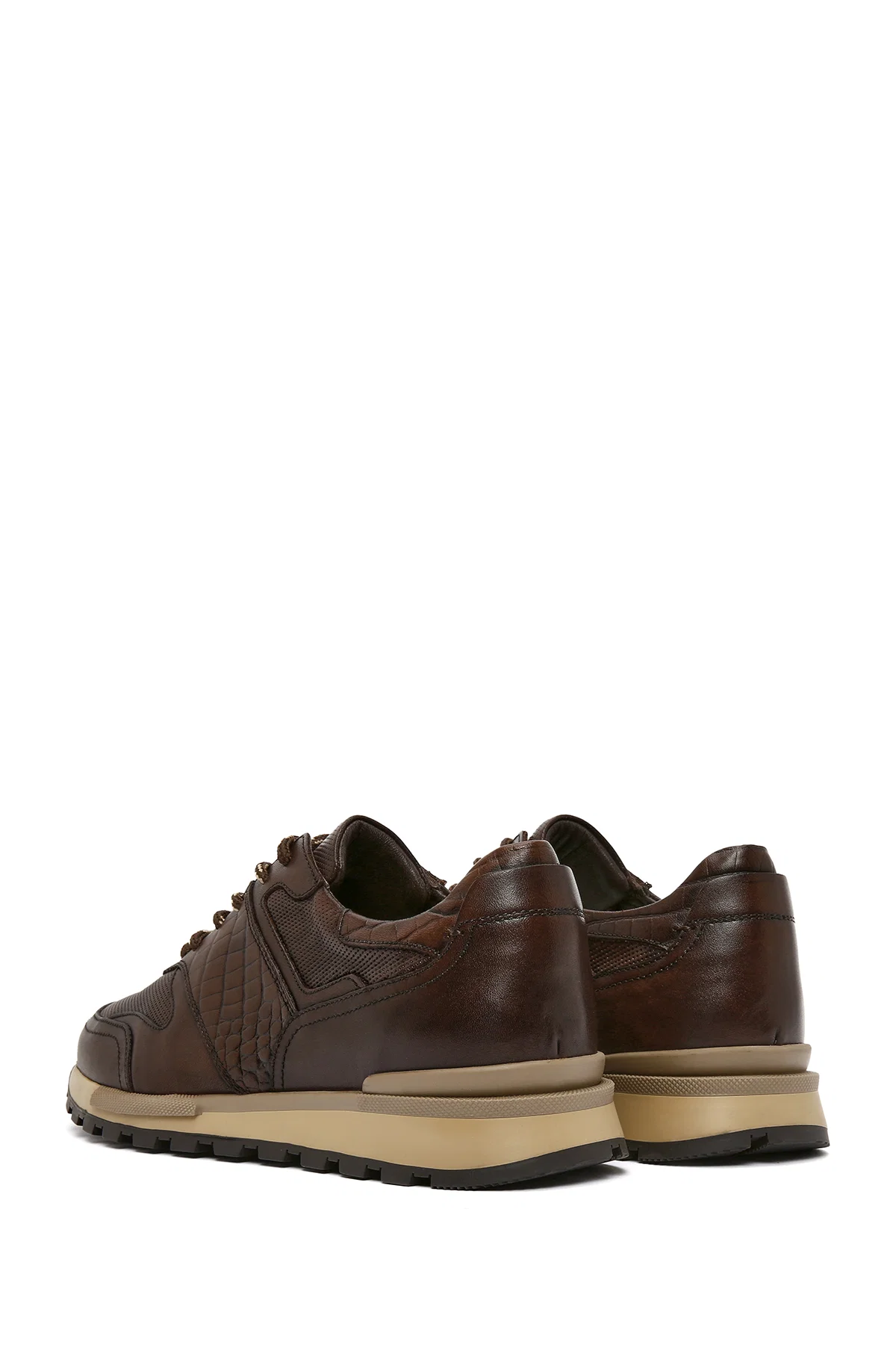 Erkek Kahverengi Bağcıklı Deri Casual Sneaker - Image 5