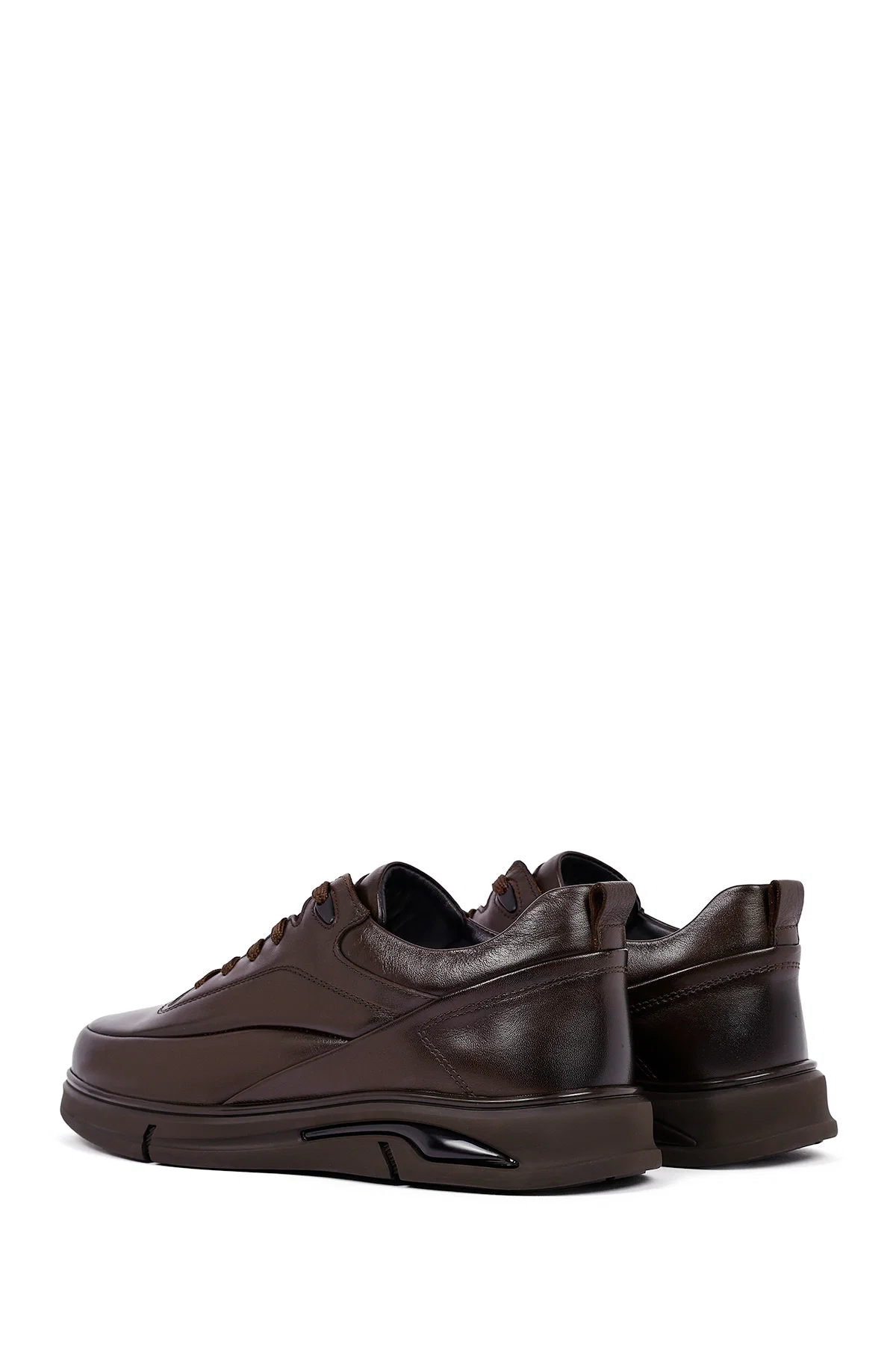 Erkek Kahverengi Bağcıklı Deri Casual Sneaker - Image 5