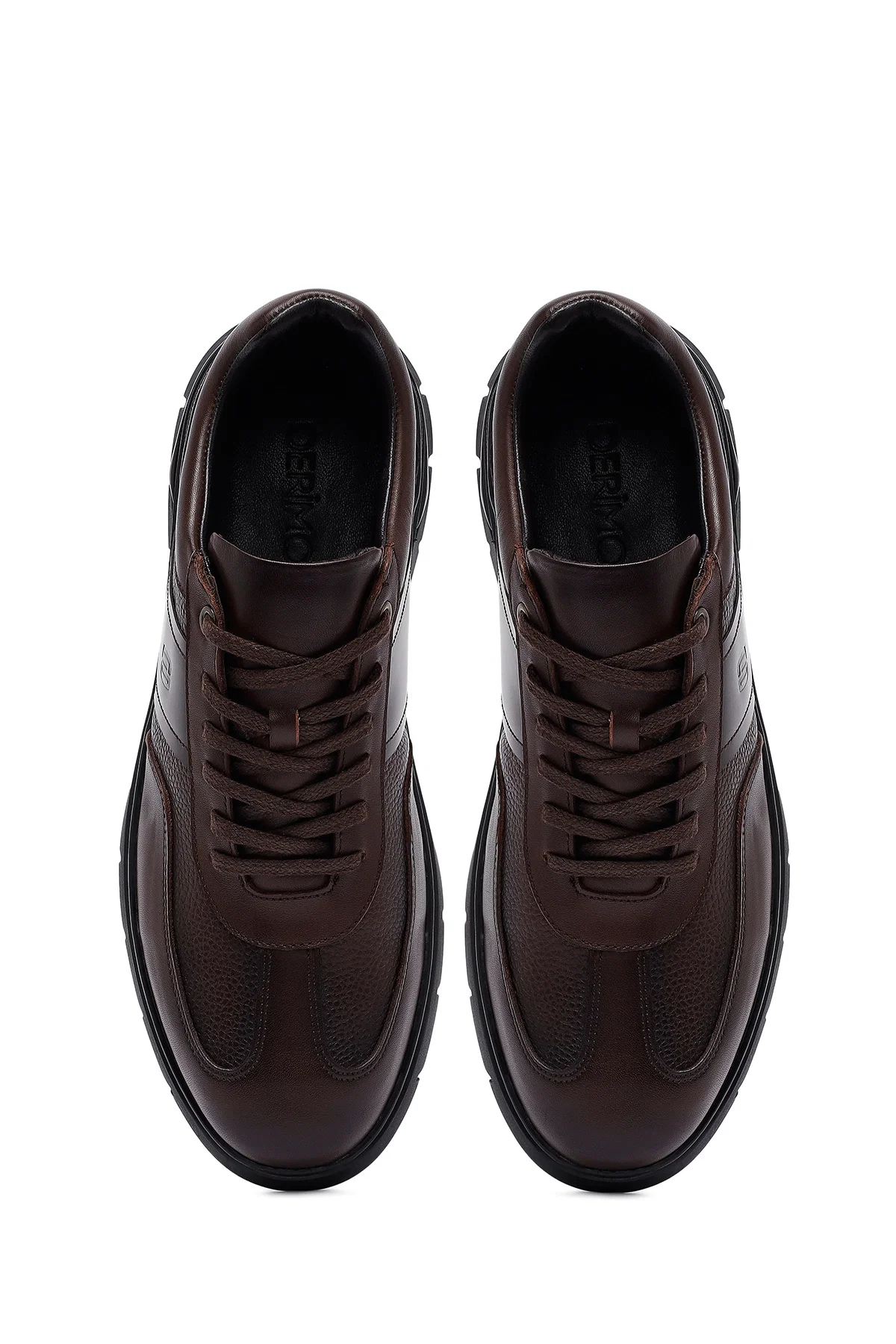 Erkek Kahverengi Bağcıklı Deri Casual Sneaker - Image 7