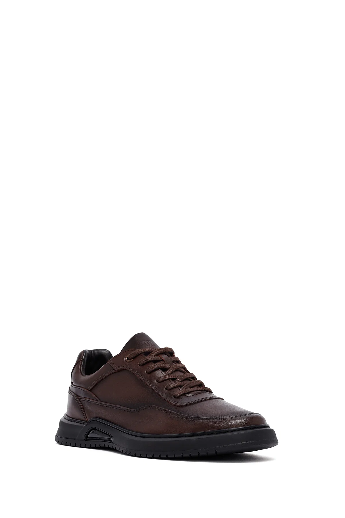 Erkek Kahverengi Bağcıklı Deri Casual Sneaker - Image 6
