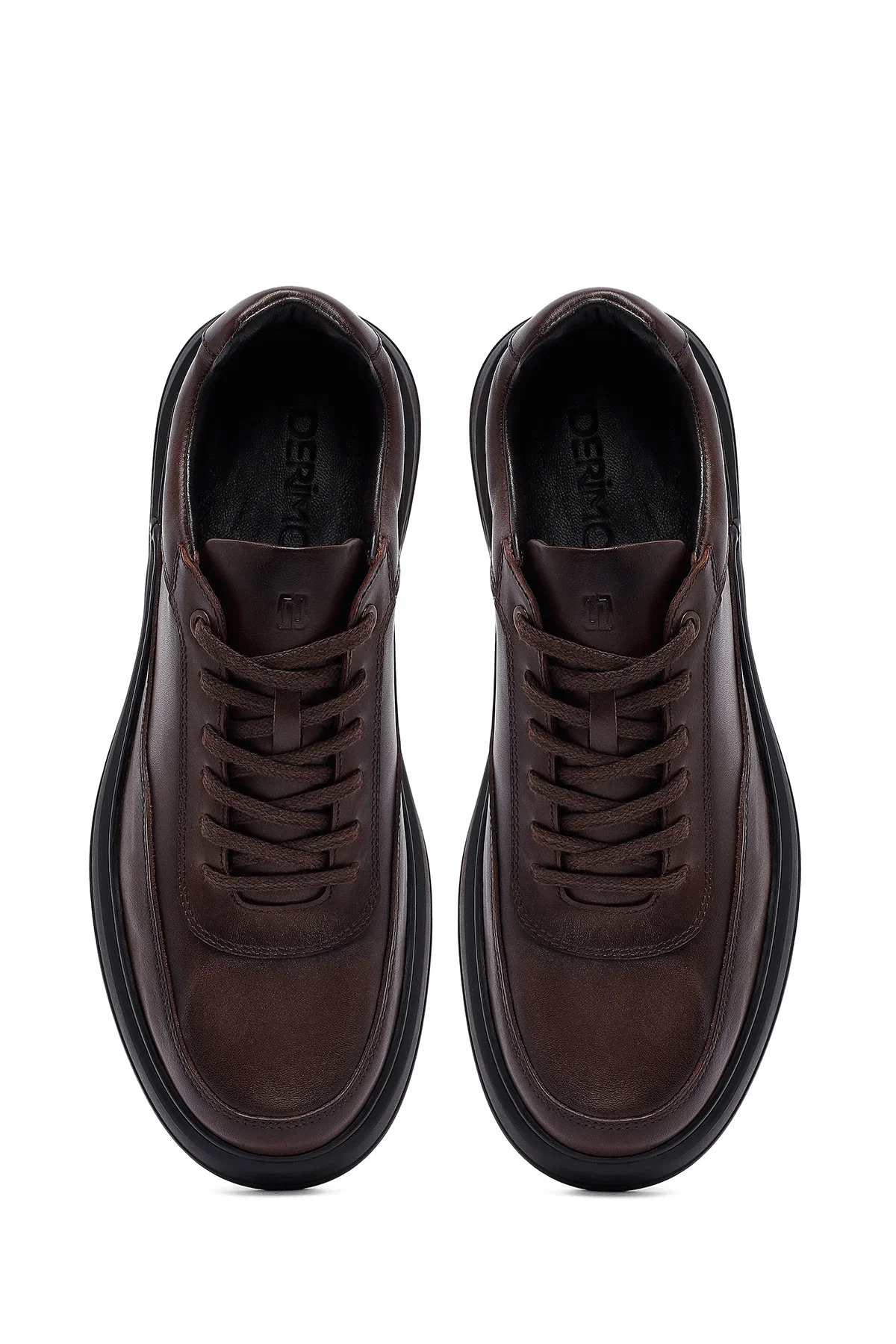 Erkek Kahverengi Bağcıklı Deri Casual Sneaker - Image 7