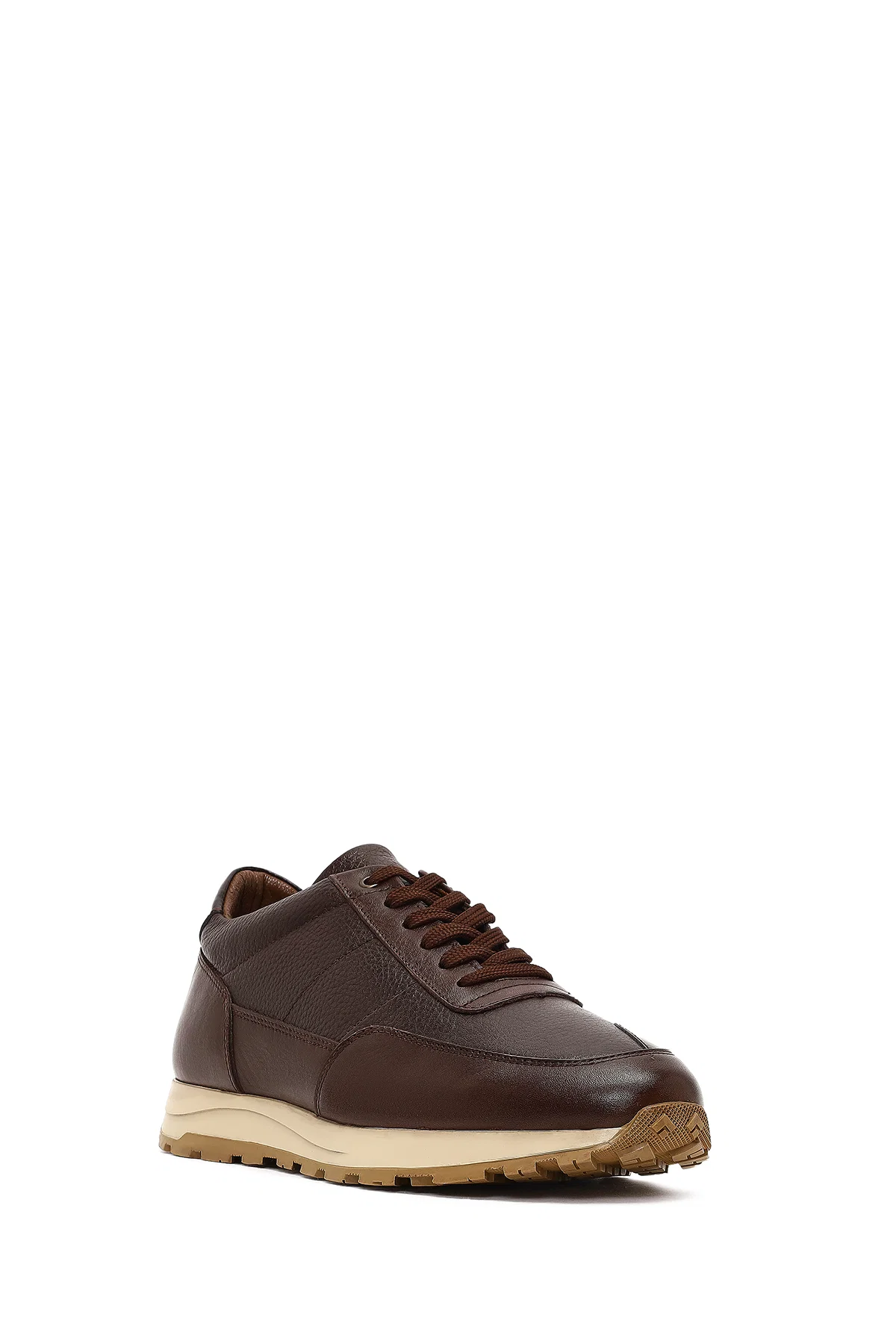 Erkek Kahverengi Bağcıklı Deri Casual Sneaker - Image 6