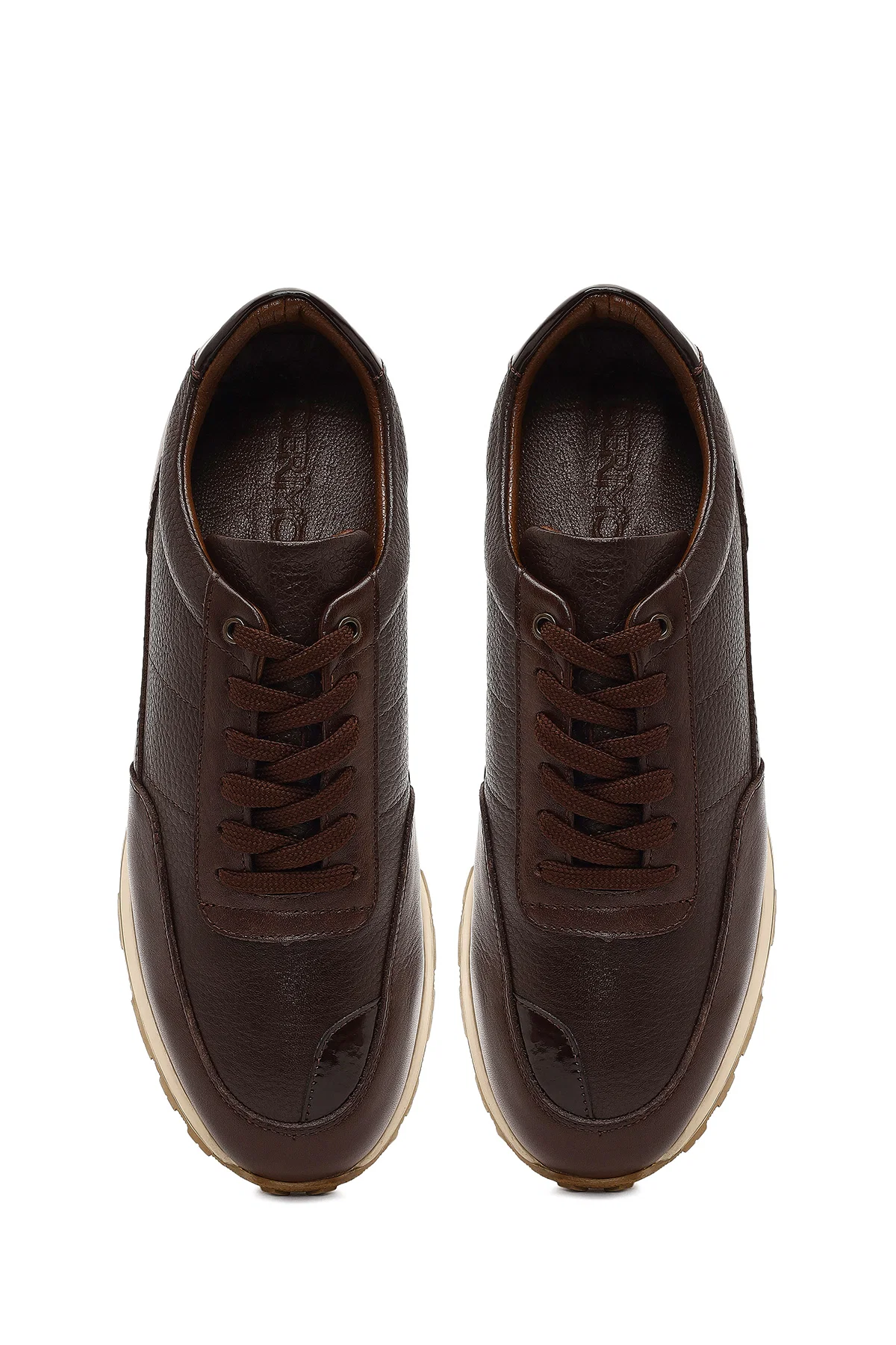 Erkek Kahverengi Bağcıklı Deri Casual Sneaker - Image 7