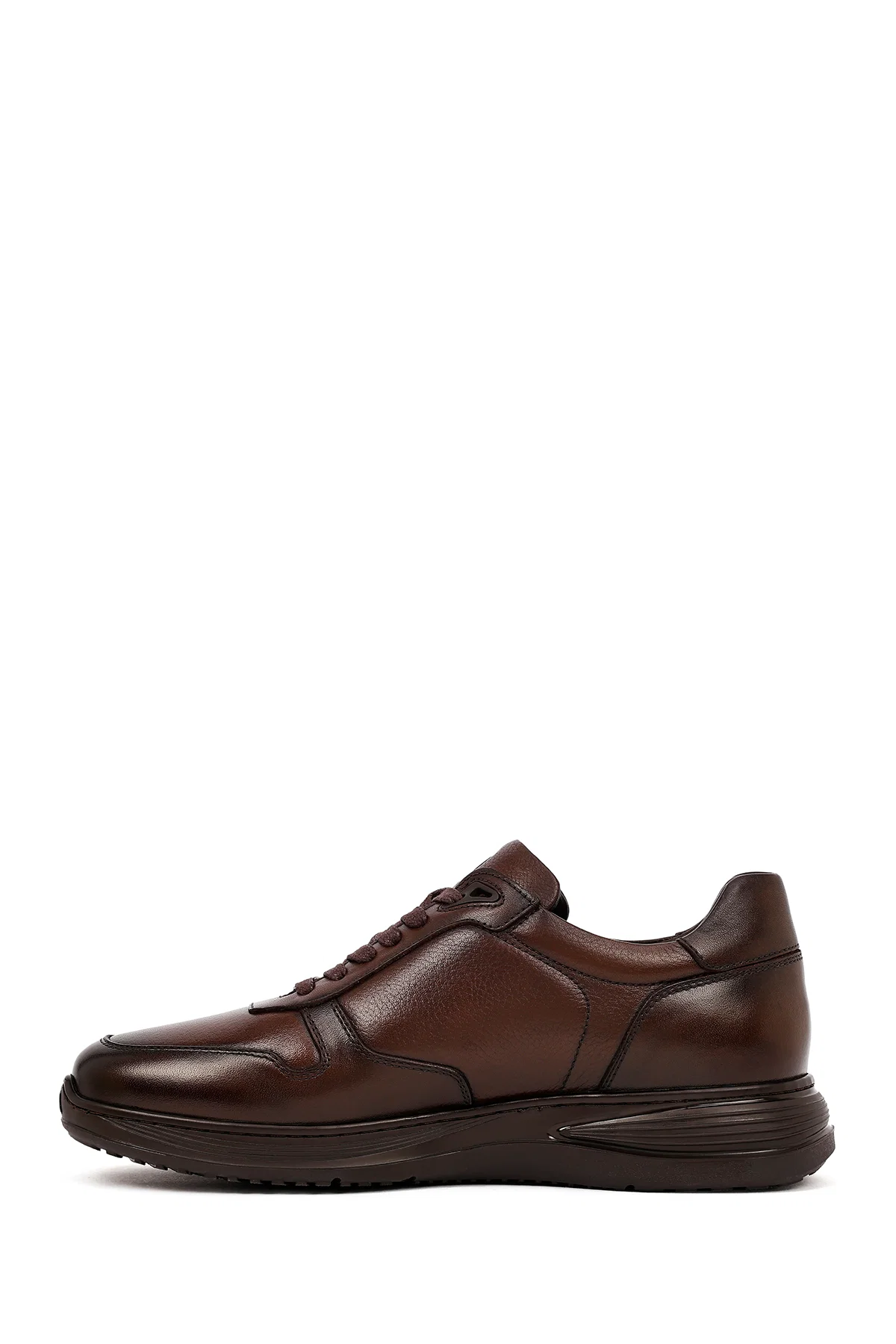 Erkek Kahverengi Bağcıklı Deri Casual Sneaker - Image 2