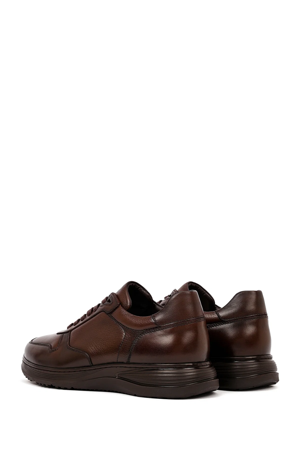 Erkek Kahverengi Bağcıklı Deri Casual Sneaker - Image 5