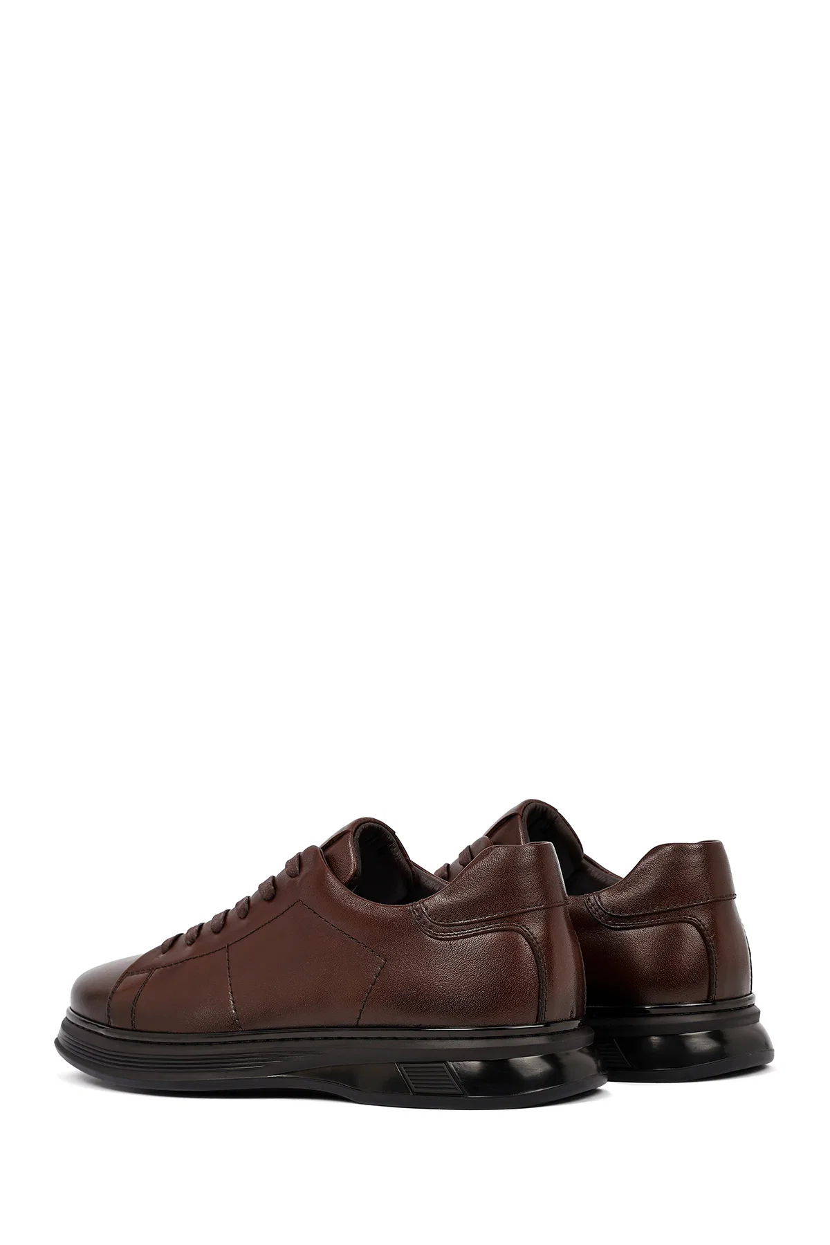 Erkek Kahverengi Bağcıklı Deri Casual Sneaker - Image 5