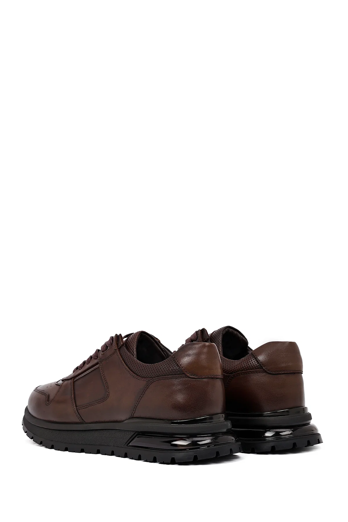 Erkek Kahverengi Bağcıklı Deri Casual Sneaker - Image 5