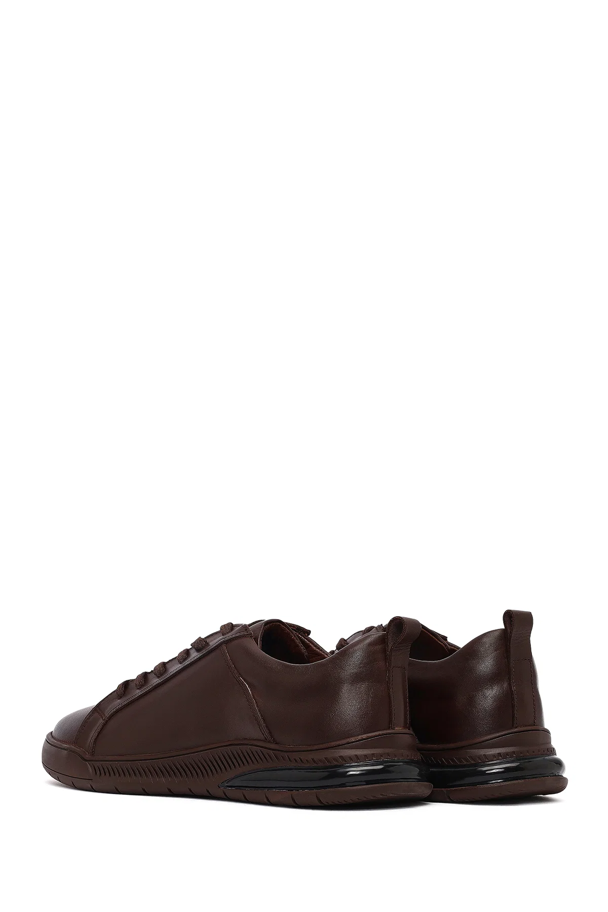 Erkek Kahverengi Bağcıklı Deri Casual Sneaker - Image 5