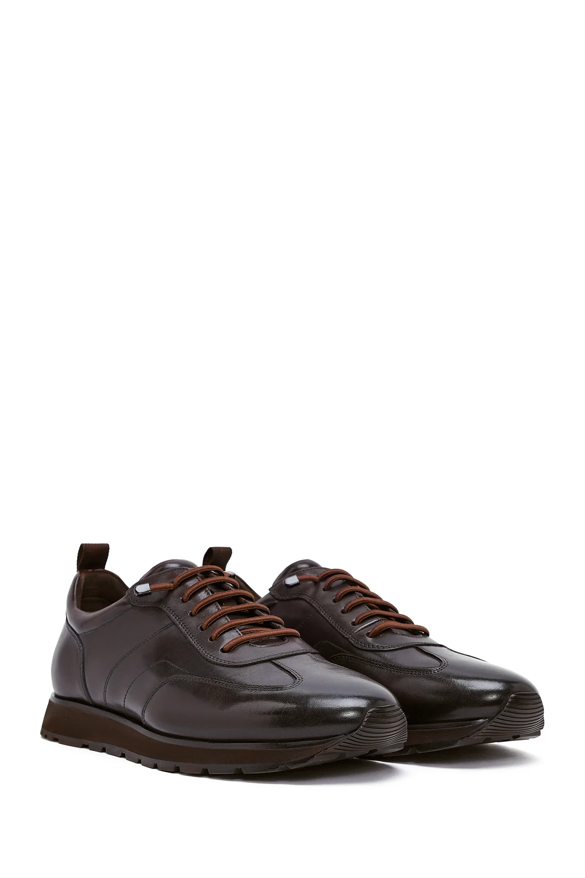 Erkek Kahverengi Bağcıklı Deri Casual Sneaker - Image 3