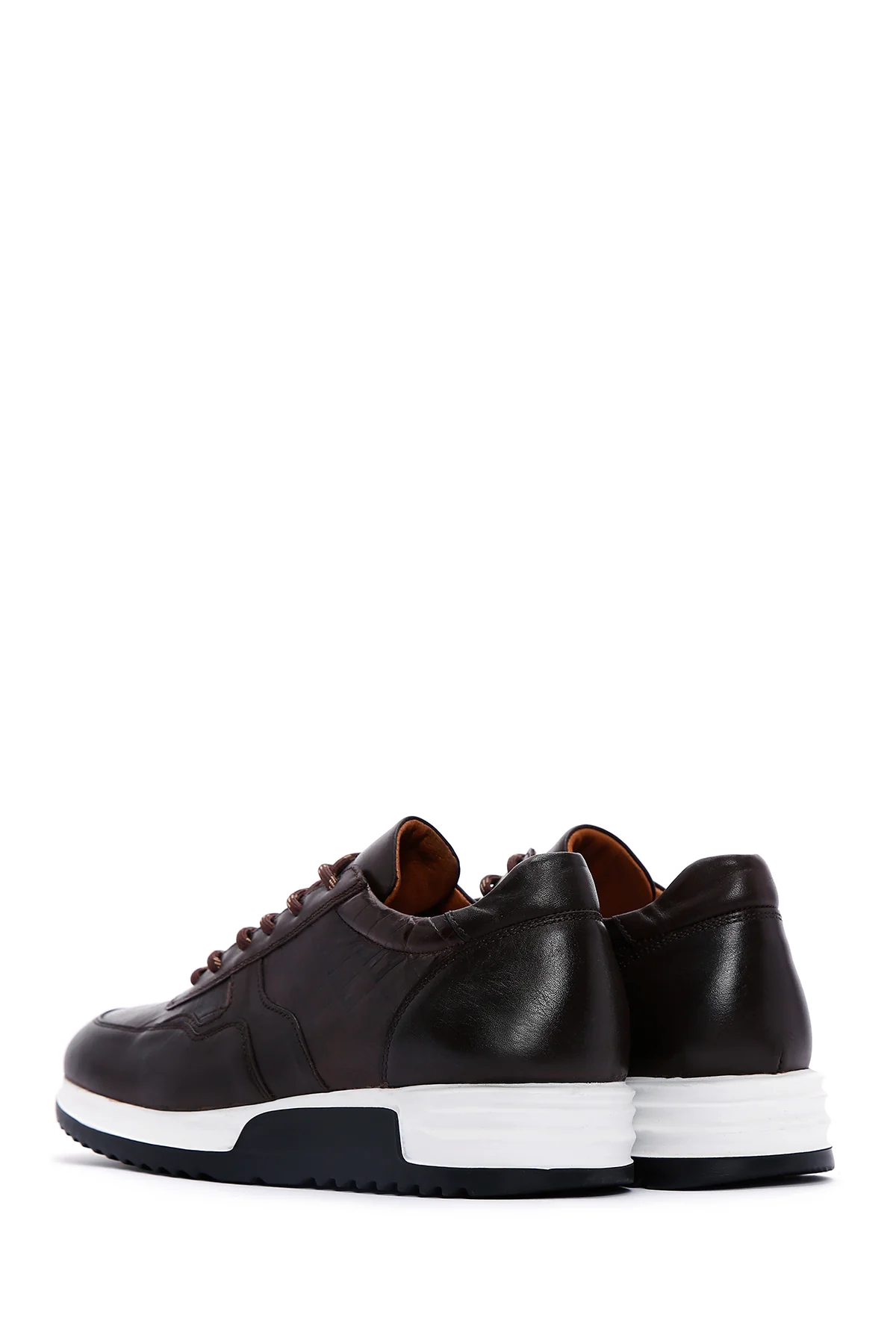Erkek Kahverengi Bağcıklı Deri Sneaker - Image 5