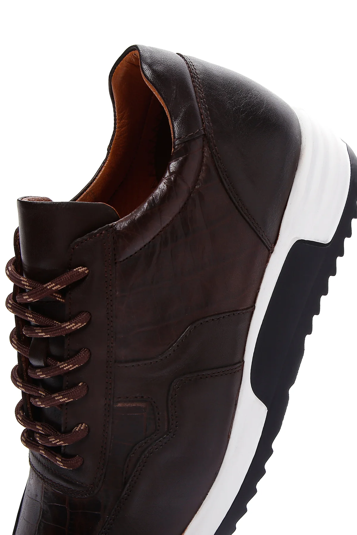 Erkek Kahverengi Bağcıklı Deri Sneaker - Image 7