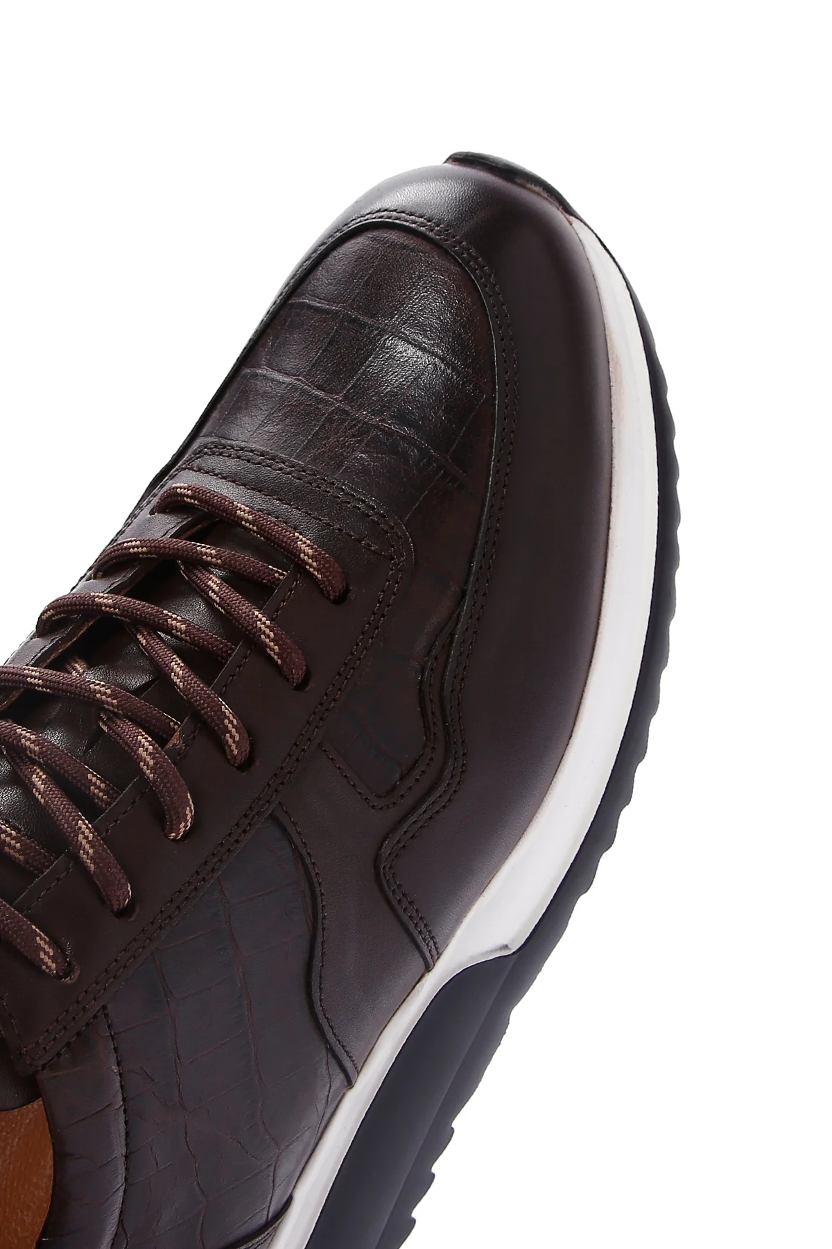 Erkek Kahverengi Bağcıklı Deri Sneaker - Image 9