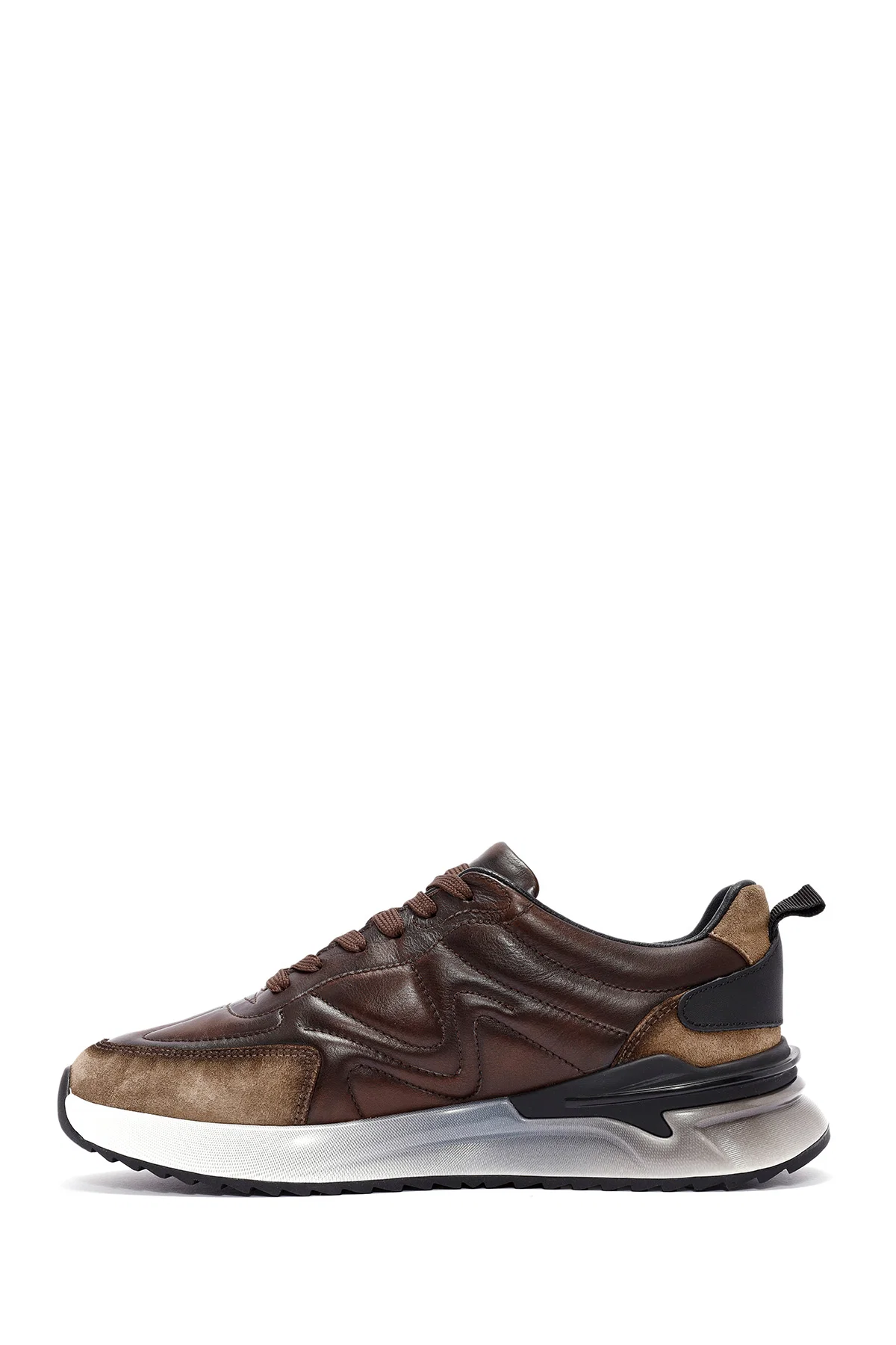Erkek Kahverengi Bağcıklı Deri Sneaker - Image 2