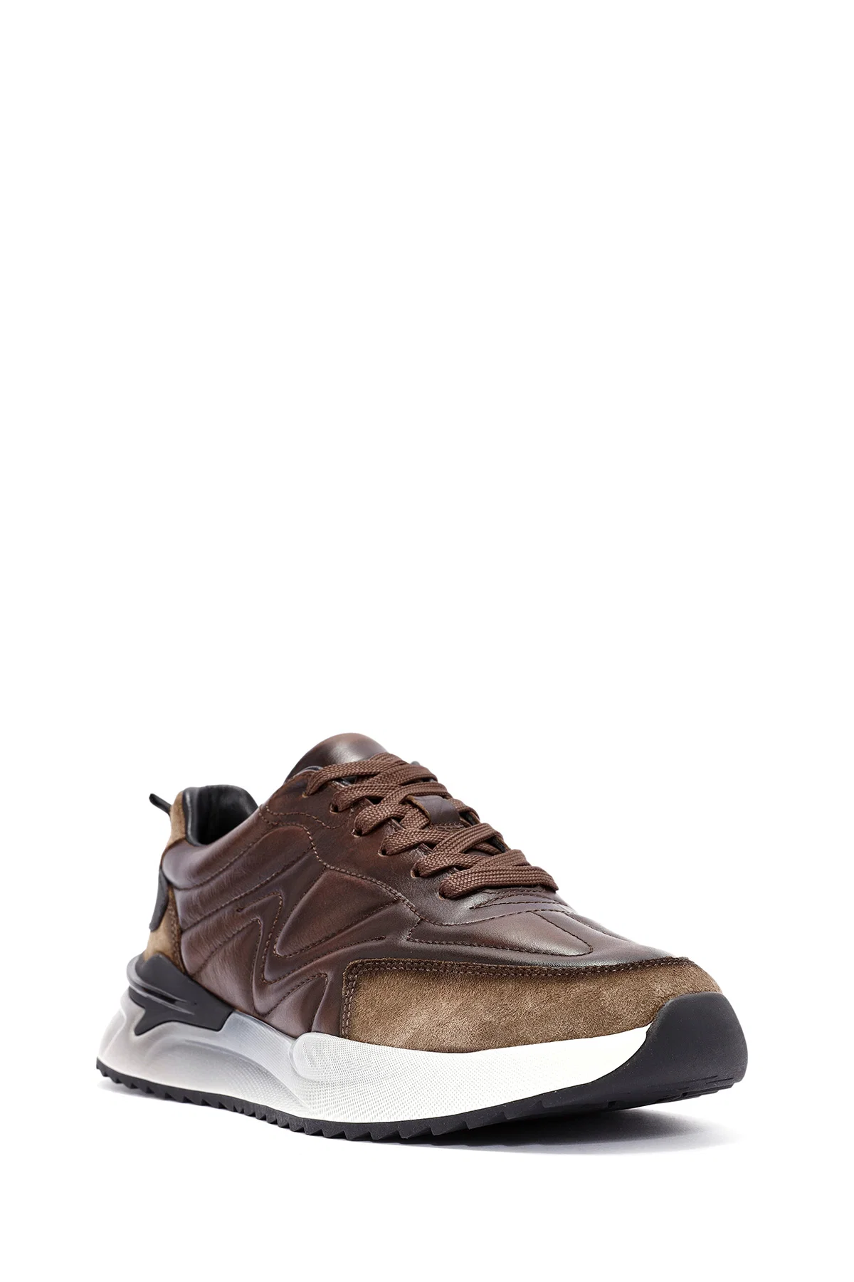 Erkek Kahverengi Bağcıklı Deri Sneaker - Image 6