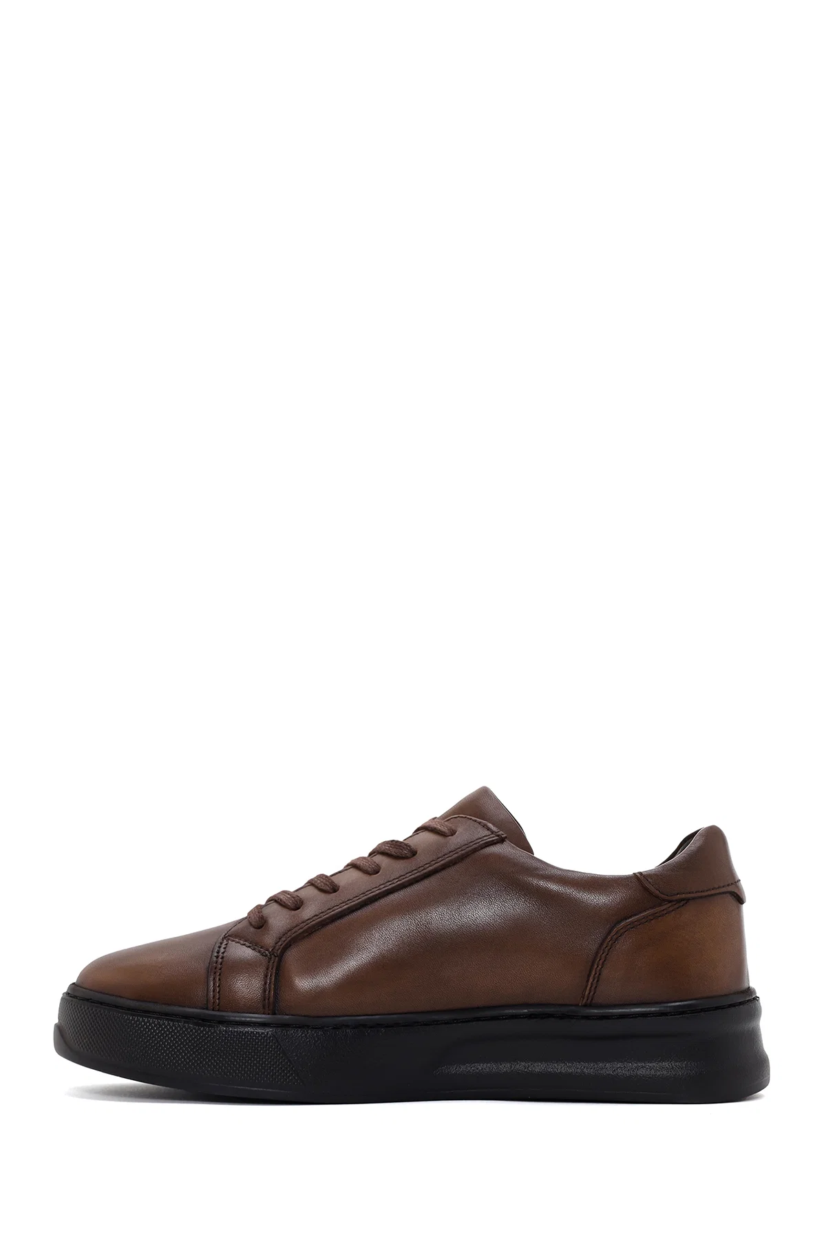 Erkek Kahverengi Bağcıklı Deri Sneaker - Image 2