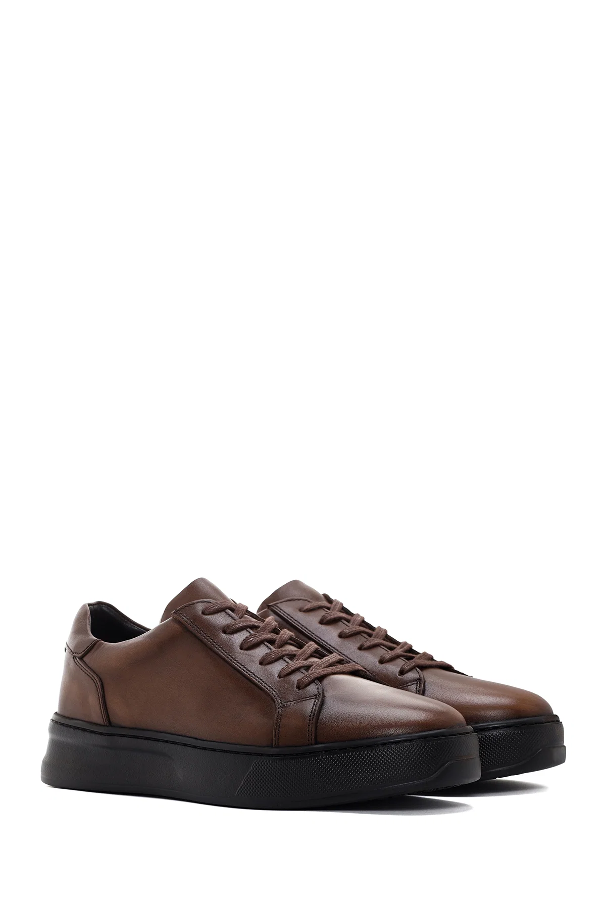 Erkek Kahverengi Bağcıklı Deri Sneaker - Image 3