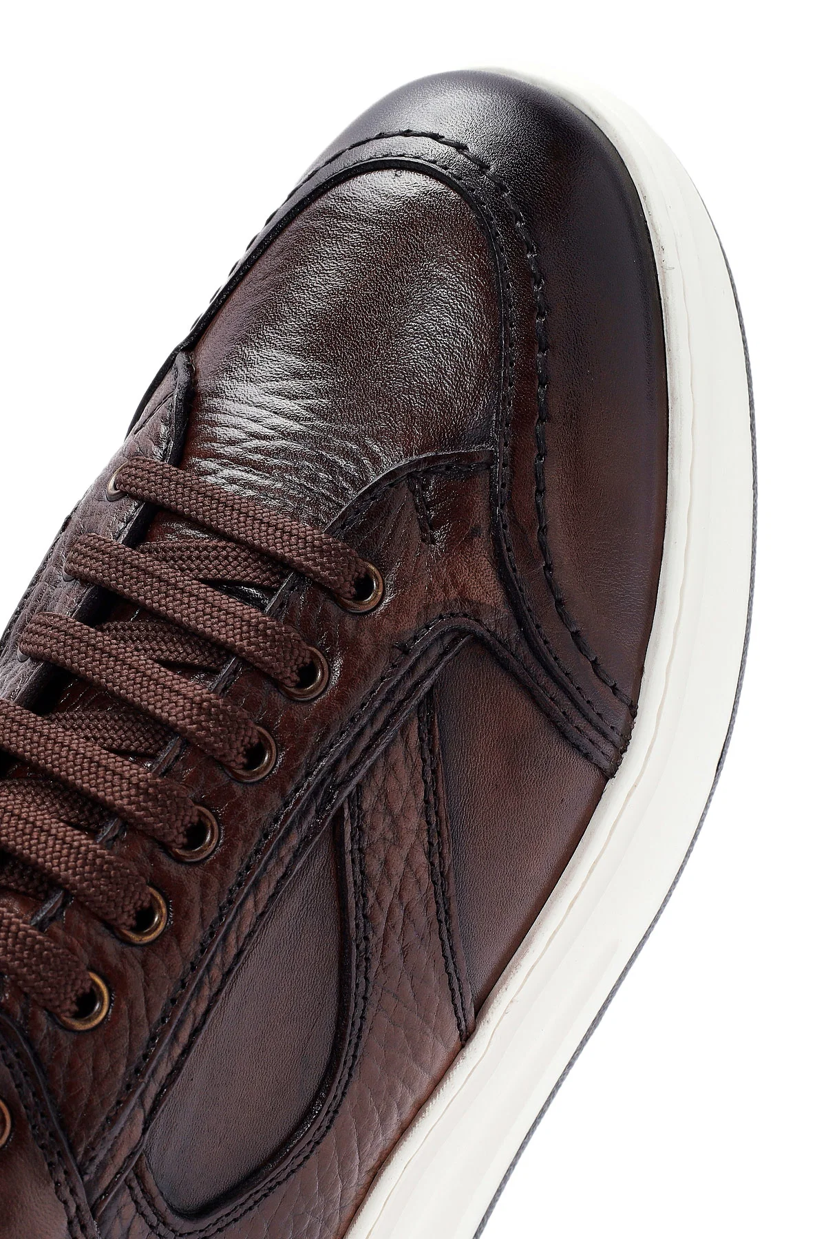 Erkek Kahverengi Bağcıklı Deri Sneaker - Image 9
