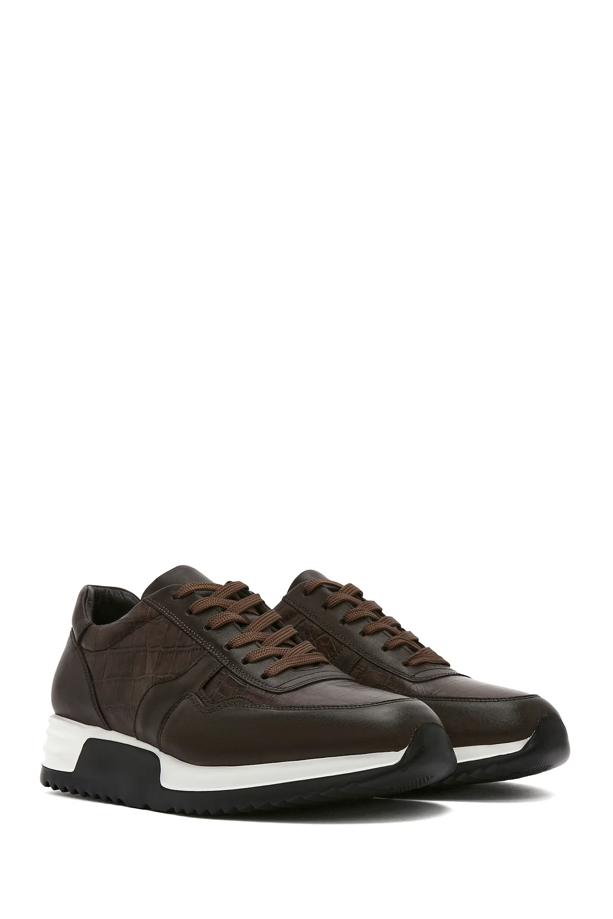 Erkek Kahverengi Bağcıklı Deri Sneaker - Image 3