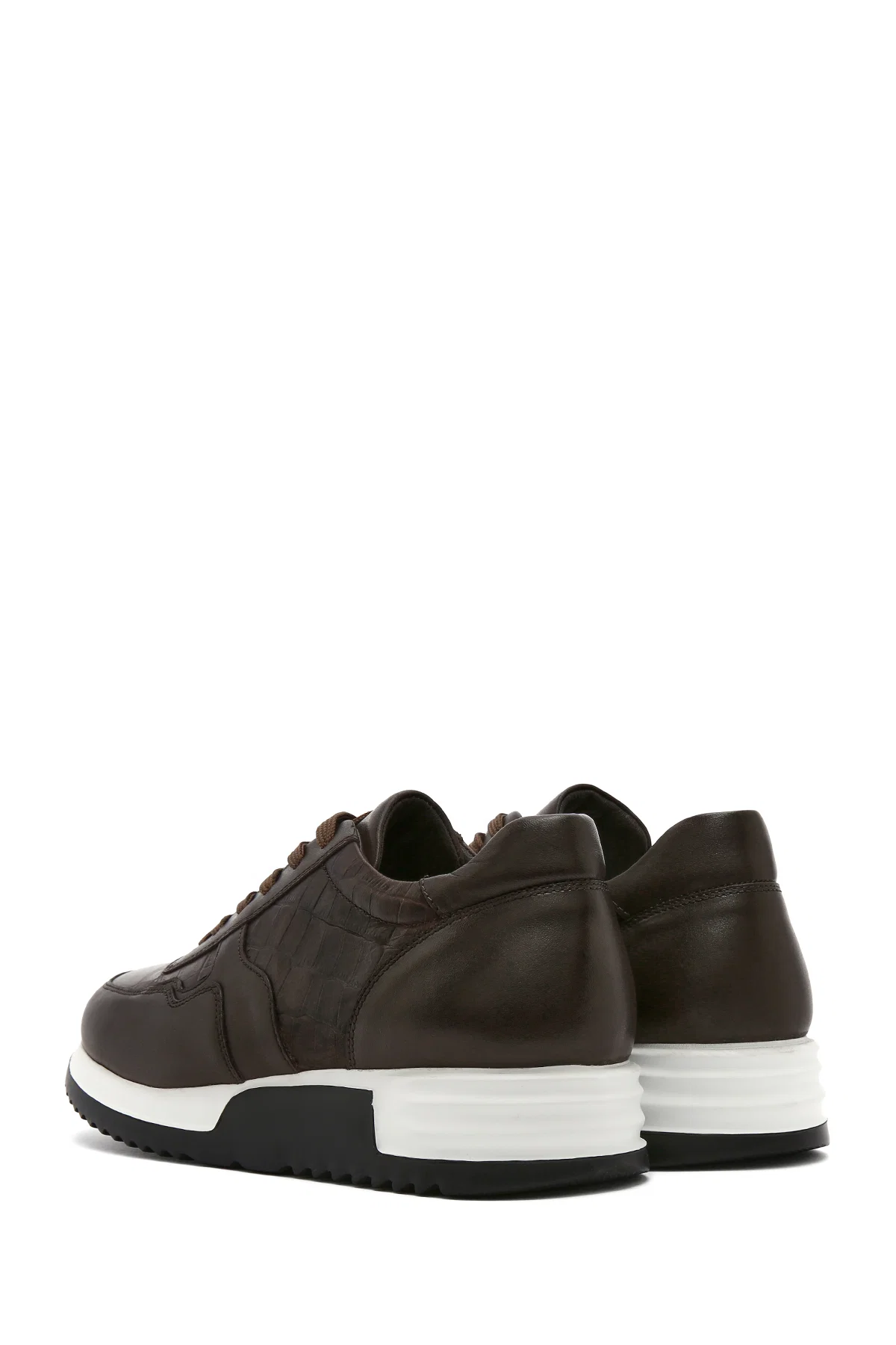 Erkek Kahverengi Bağcıklı Deri Sneaker - Image 5