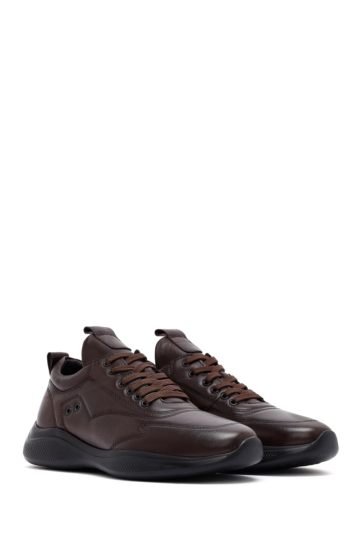 Erkek Kahverengi Bağcıklı Deri Sneaker - Image 3