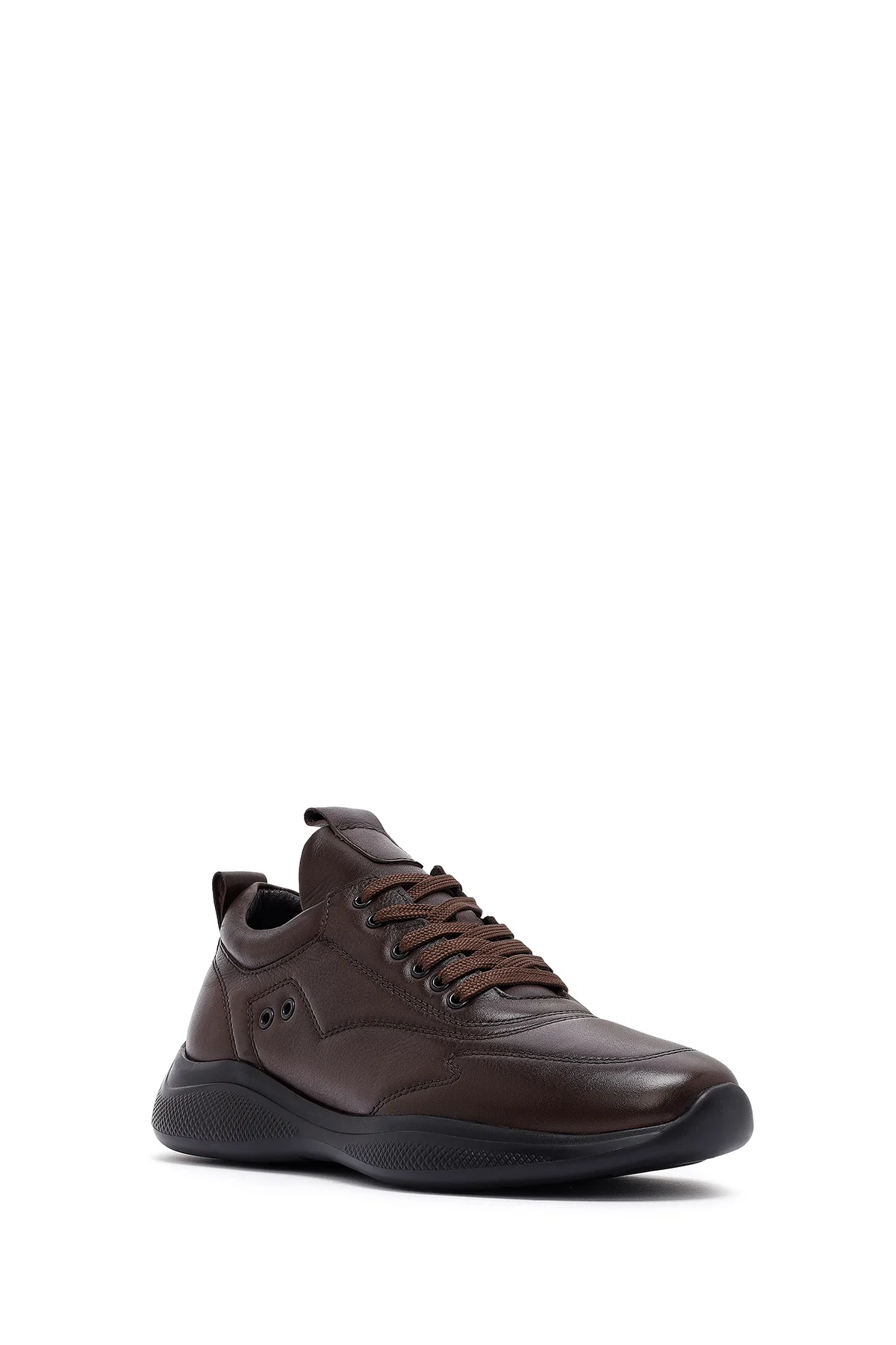 Erkek Kahverengi Bağcıklı Deri Sneaker - Image 6