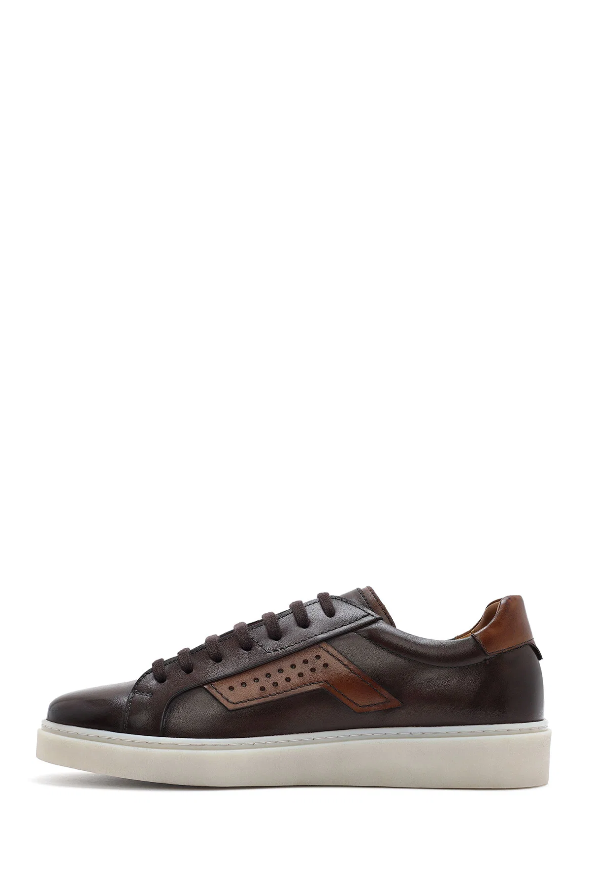 Erkek Kahverengi Bağcıklı Deri Sneaker - Image 4