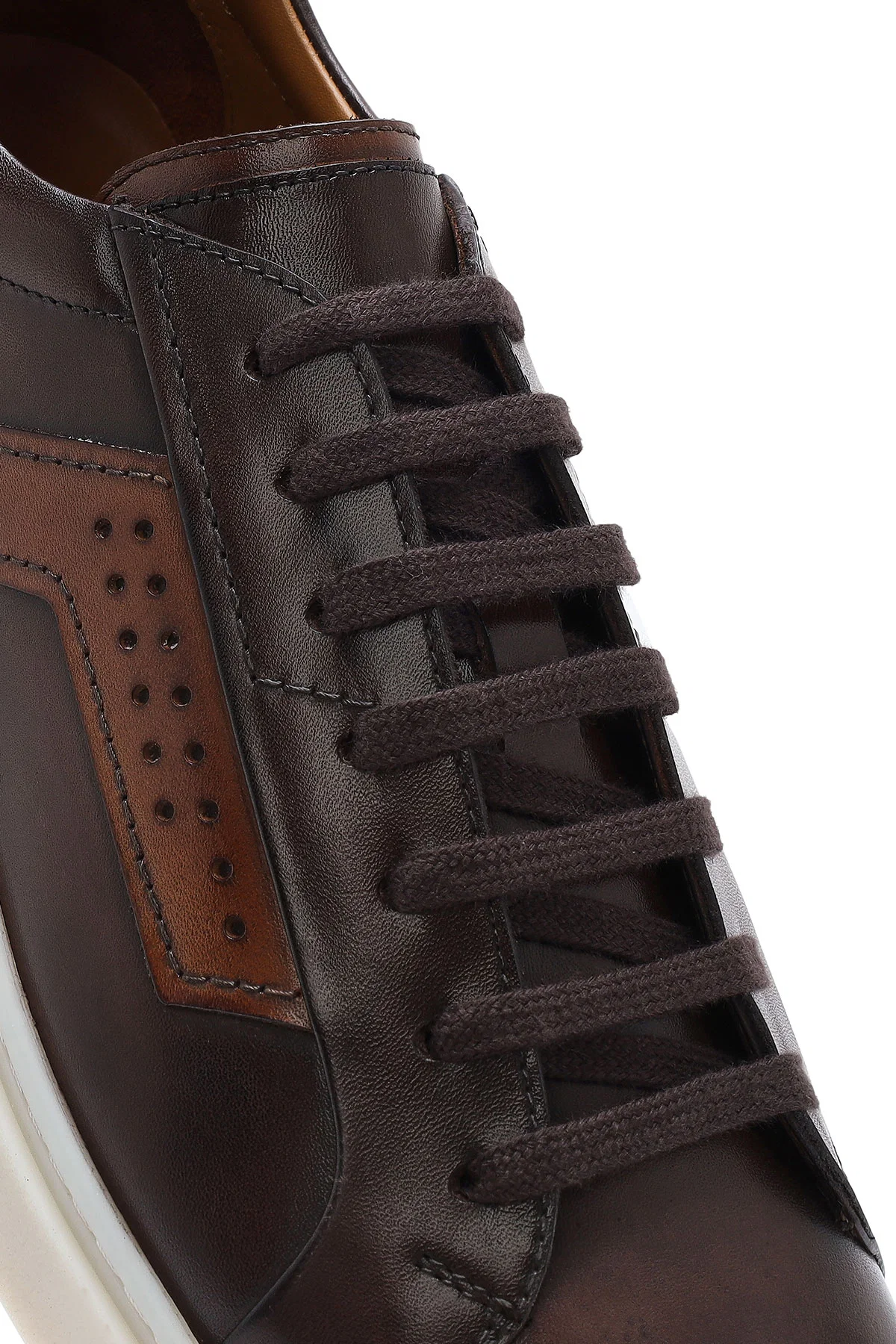 Erkek Kahverengi Bağcıklı Deri Sneaker - Image 9