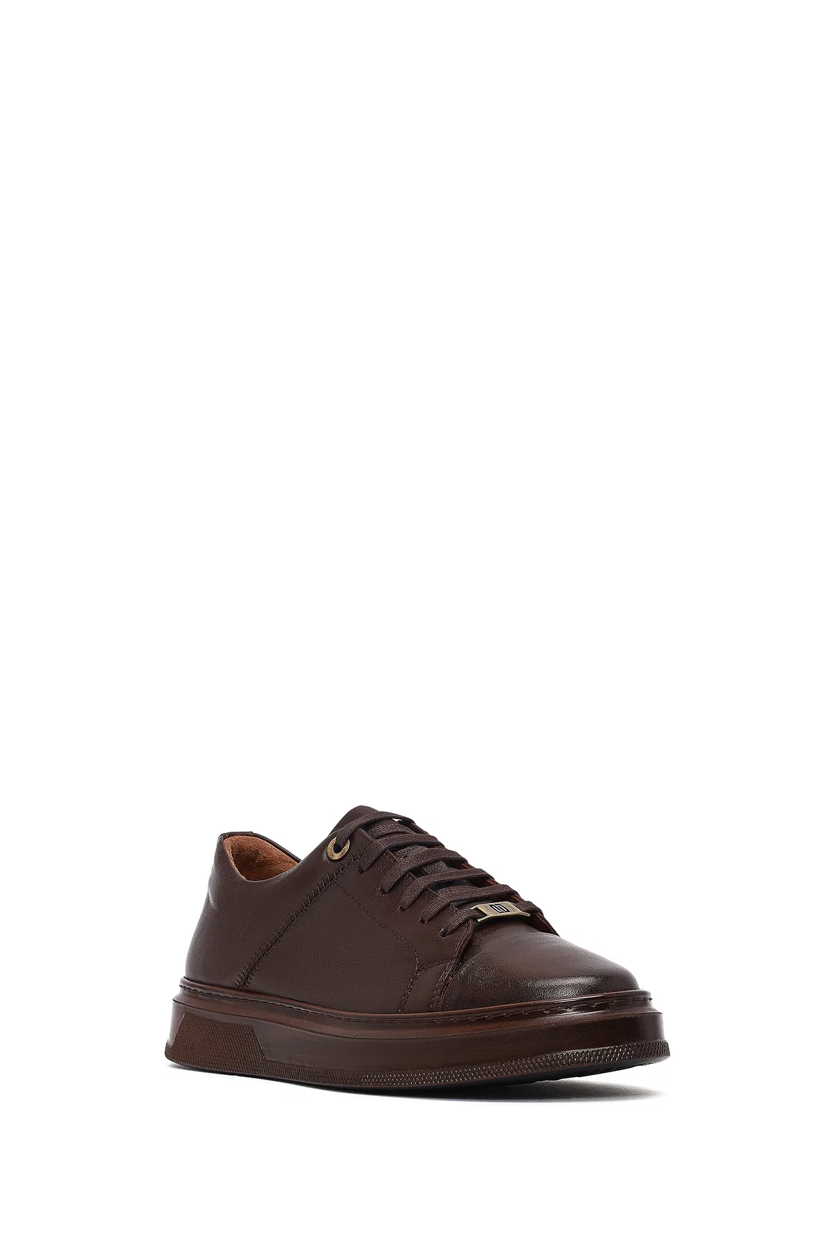 Erkek Kahverengi Bağcıklı Deri Sneaker - Image 6