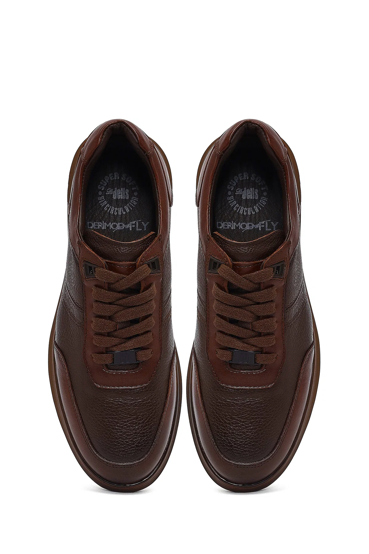 Erkek Kahverengi Bağcıklı Deri Sneaker - Image 7