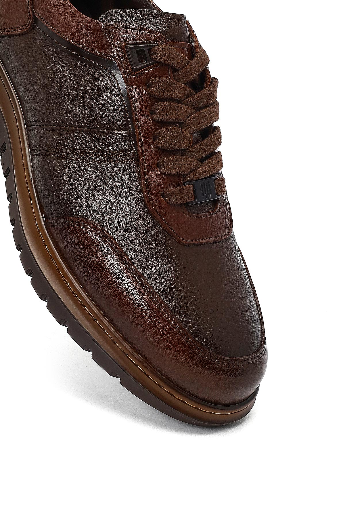 Erkek Kahverengi Bağcıklı Deri Sneaker - Image 9