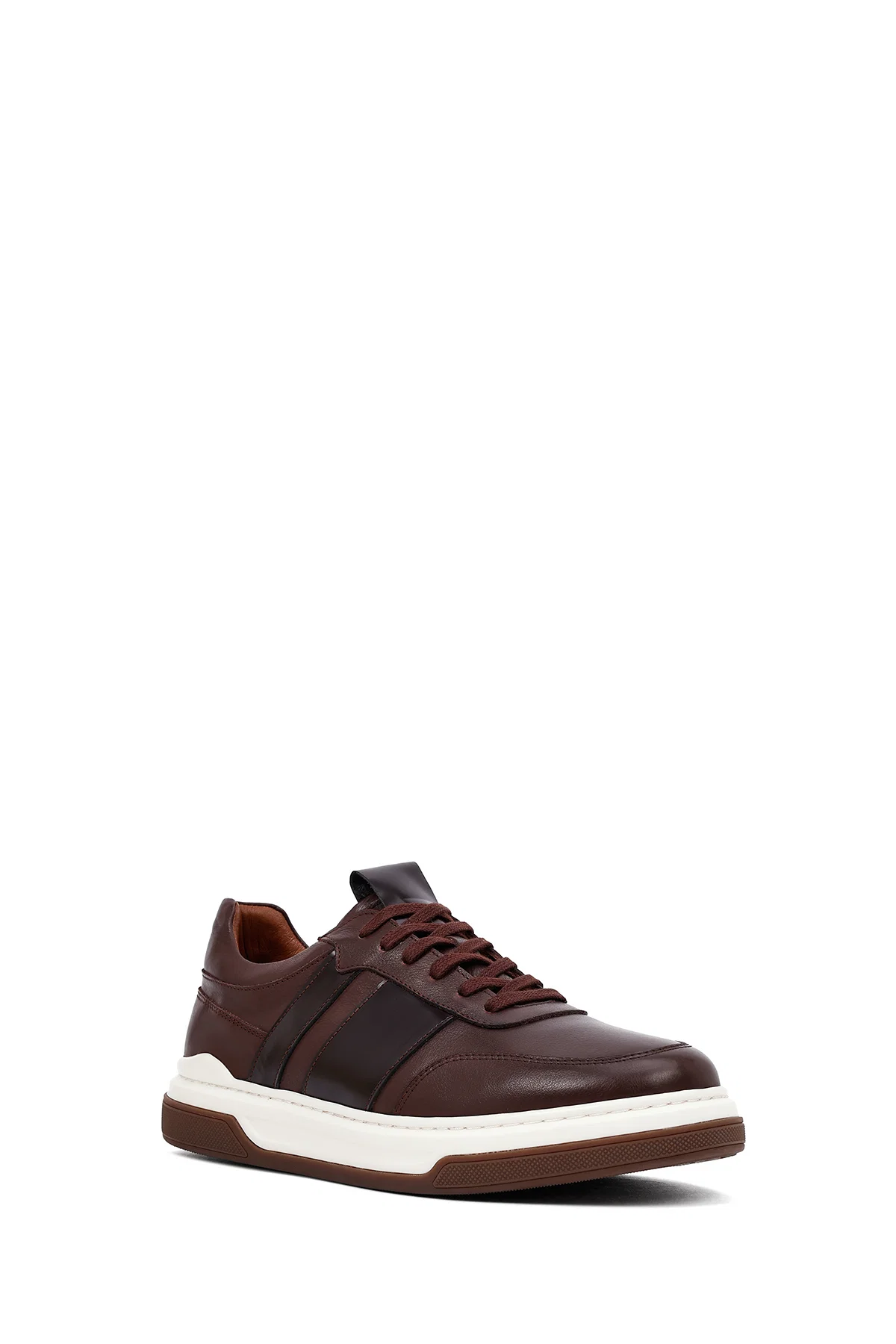 Erkek Kahverengi Bağcıklı Deri Sneaker - Image 6