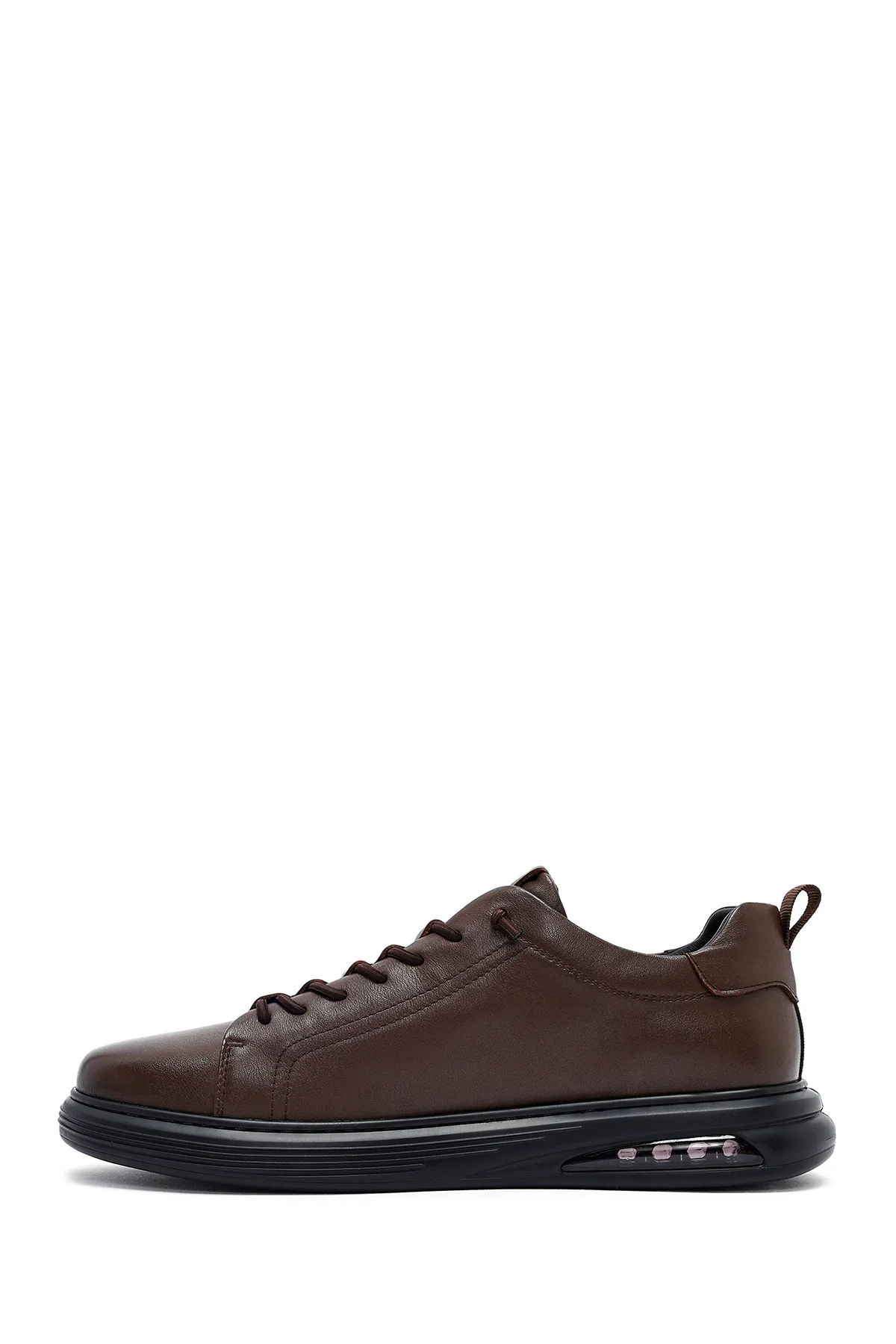 Erkek Kahverengi Bağcıklı Deri Sneaker - Image 2