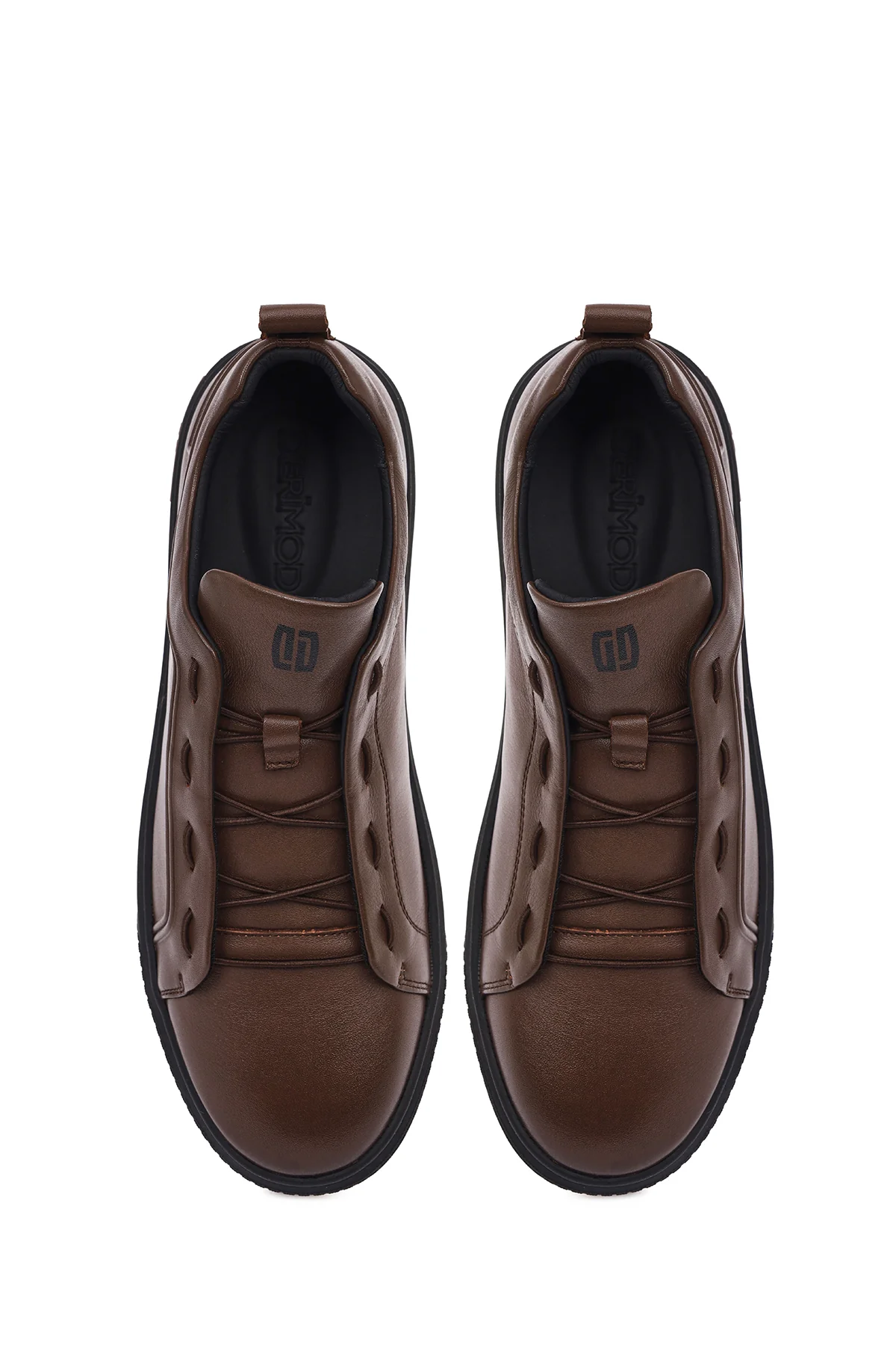 Erkek Kahverengi Bağcıklı Deri Sneaker - Image 7