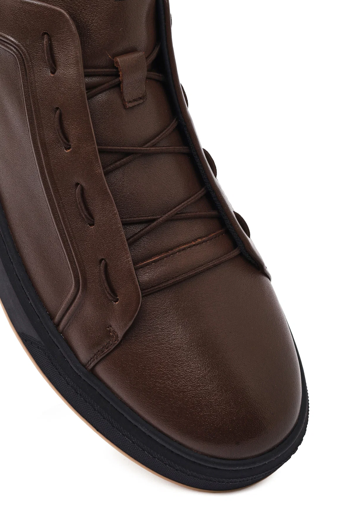 Erkek Kahverengi Bağcıklı Deri Sneaker - Image 8