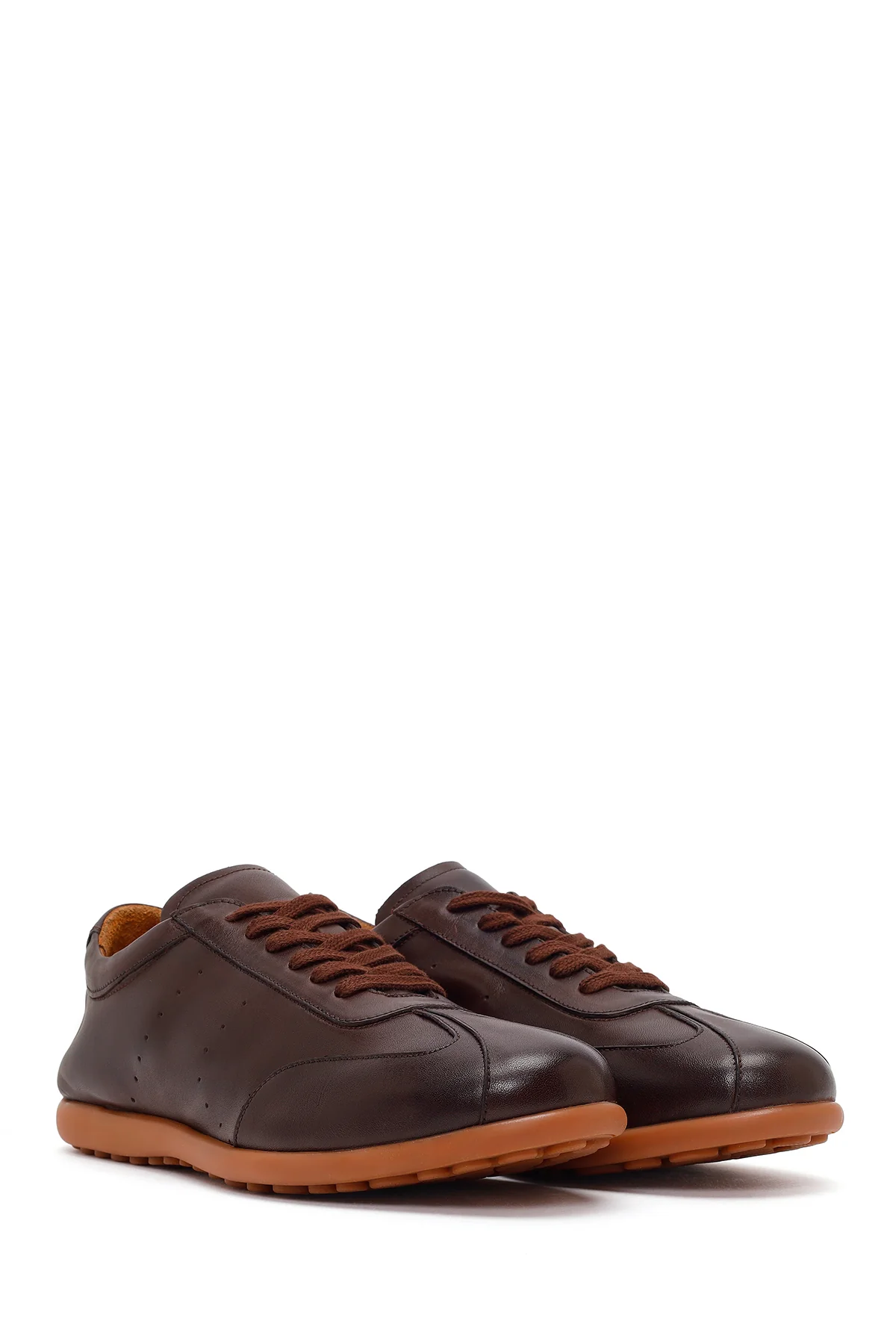 Erkek Kahverengi Bağcıklı Deri Sneaker - Image 2