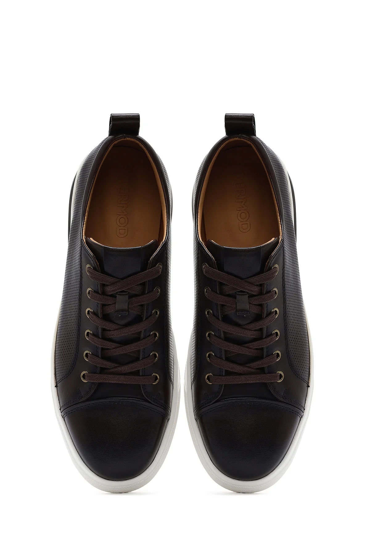 Erkek Kahverengi Bağcıklı Deri Sneaker - Image 4