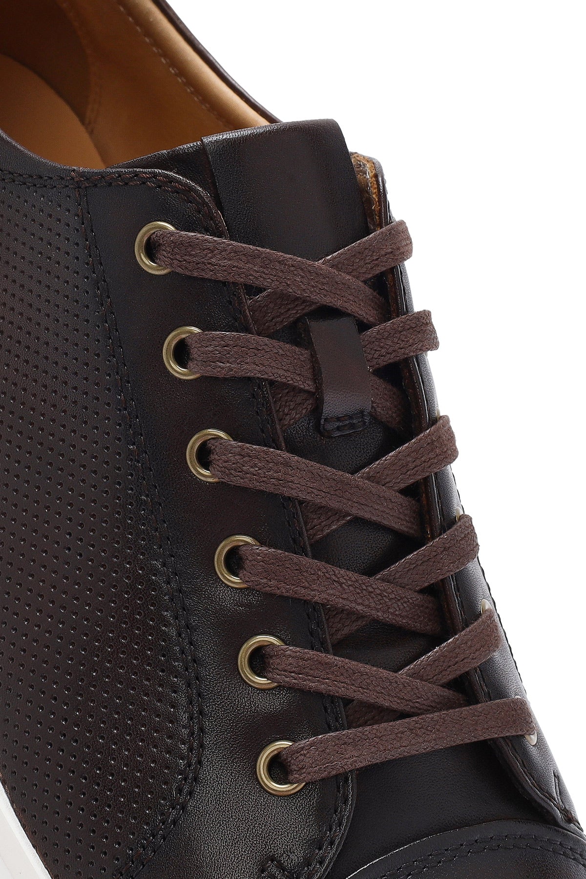 Erkek Kahverengi Bağcıklı Deri Sneaker - Image 8